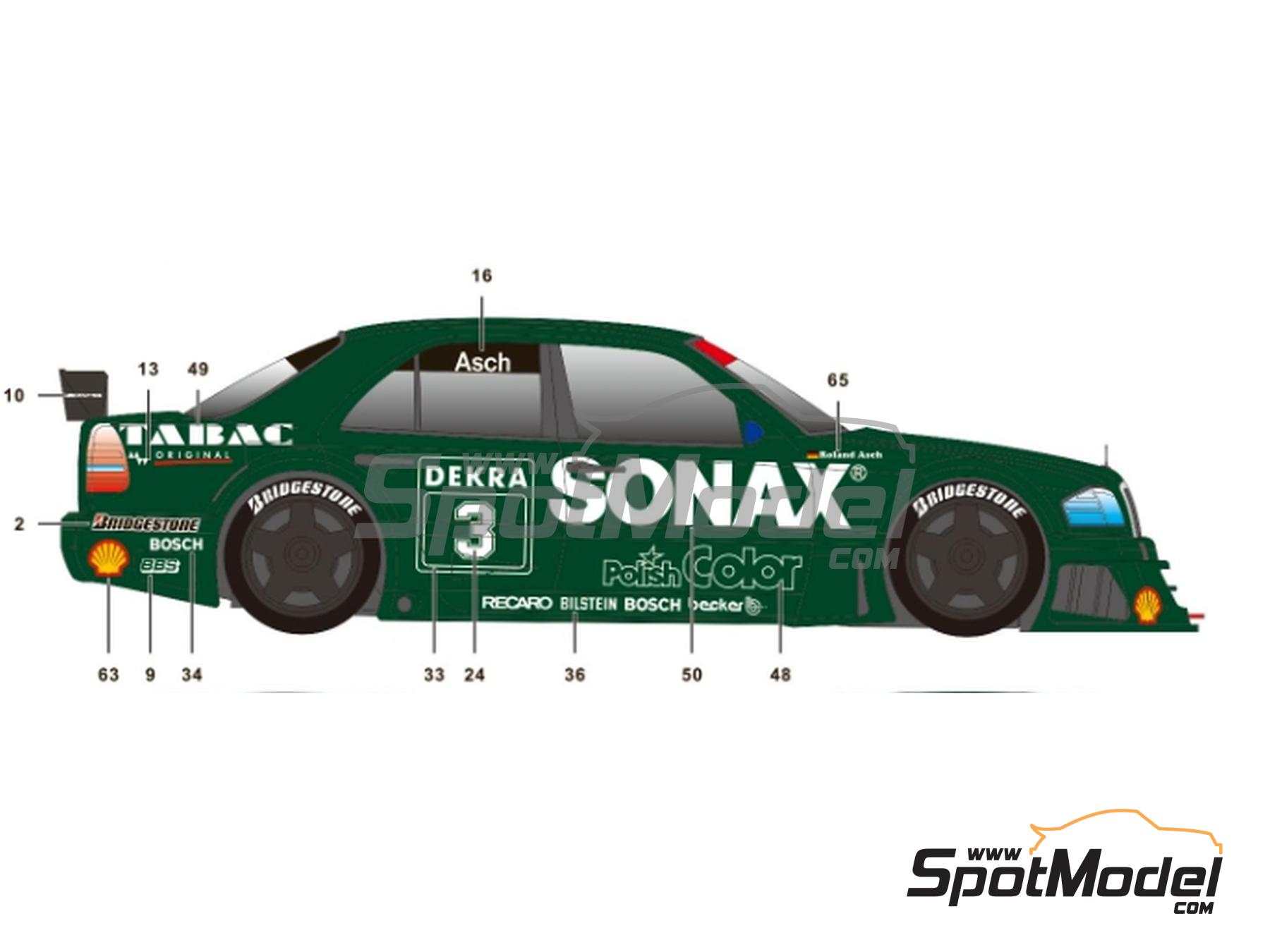 Image 3: Mercedes-Benz C-Class V6 Equipo AMG-Mercedes patrocinado por Tabac Sonax - DTM - Deutsche Tourenwagen Masters 1994 | Decoraci&oacute;n en escala&nbsp;1/24 fabricado por SK Decals (ref.&nbsp;SK-24201, tambien SK24201)