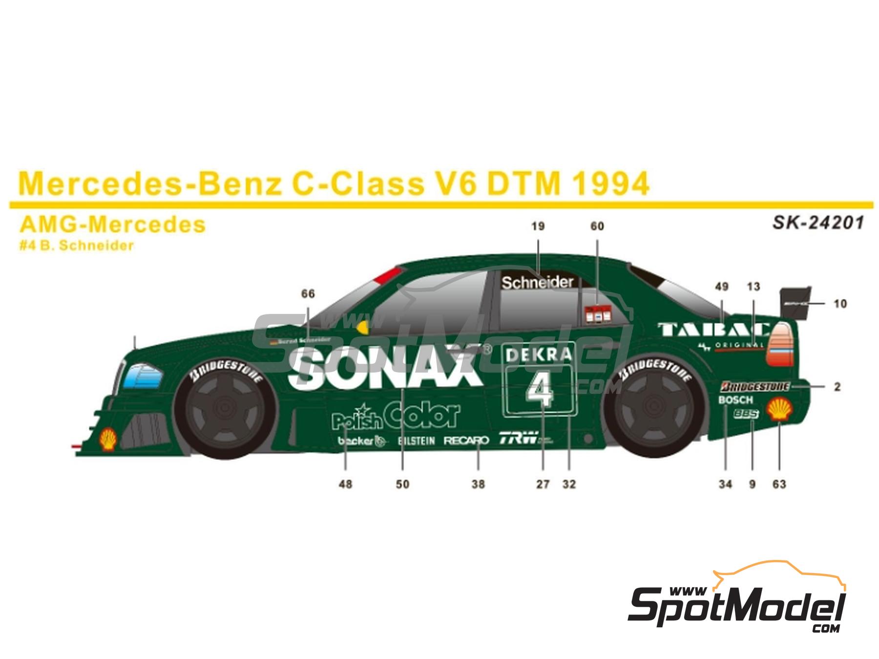 Image 5: Mercedes-Benz C-Class V6 Equipo AMG-Mercedes patrocinado por Tabac Sonax - DTM - Deutsche Tourenwagen Masters 1994 | Decoraci&oacute;n en escala&nbsp;1/24 fabricado por SK Decals (ref.&nbsp;SK-24201, tambien SK24201)