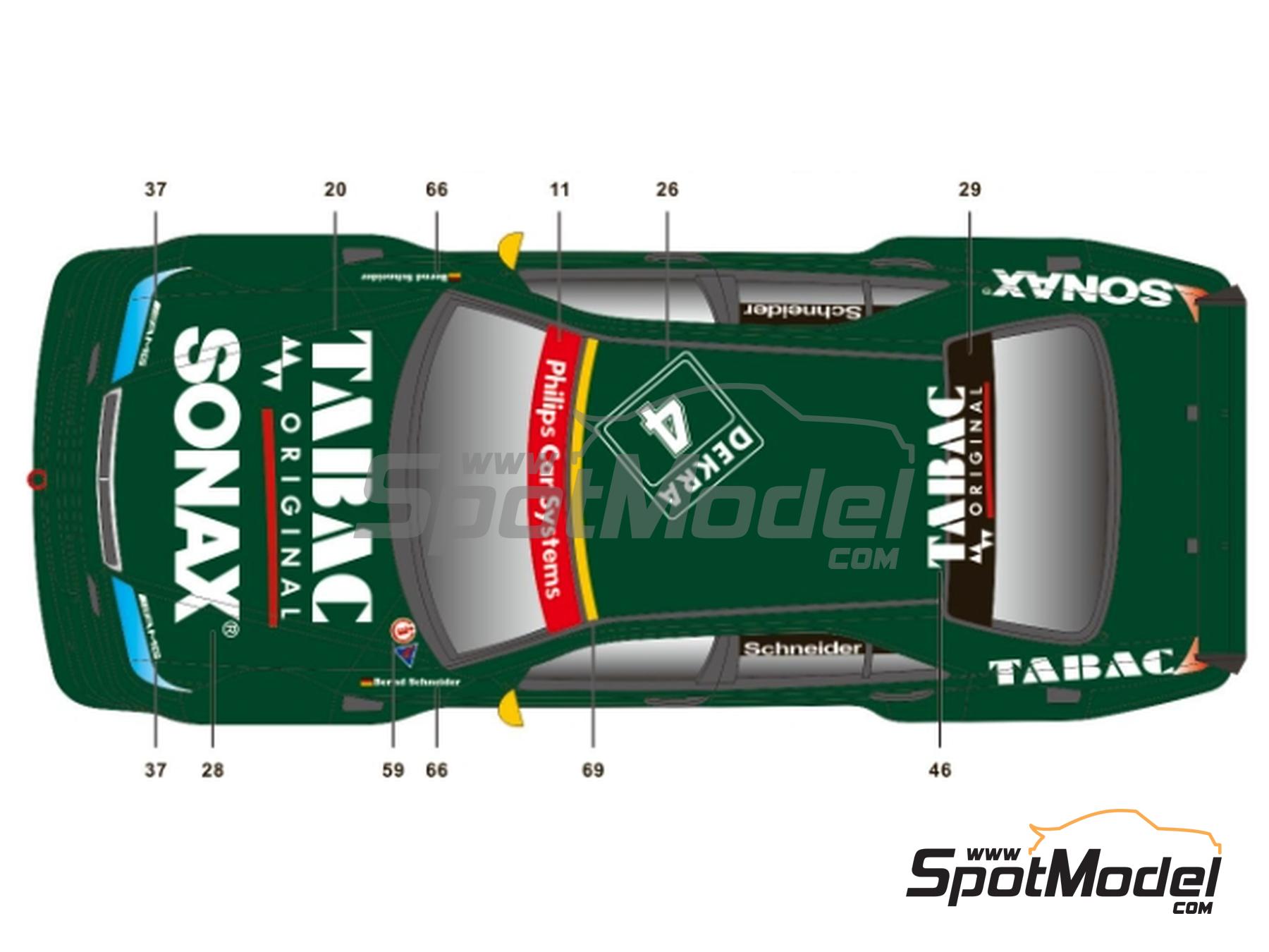 Image 6: Mercedes-Benz C-Class V6 Equipo AMG-Mercedes patrocinado por Tabac Sonax - DTM - Deutsche Tourenwagen Masters 1994 | Decoraci&oacute;n en escala&nbsp;1/24 fabricado por SK Decals (ref.&nbsp;SK-24201, tambien SK24201)