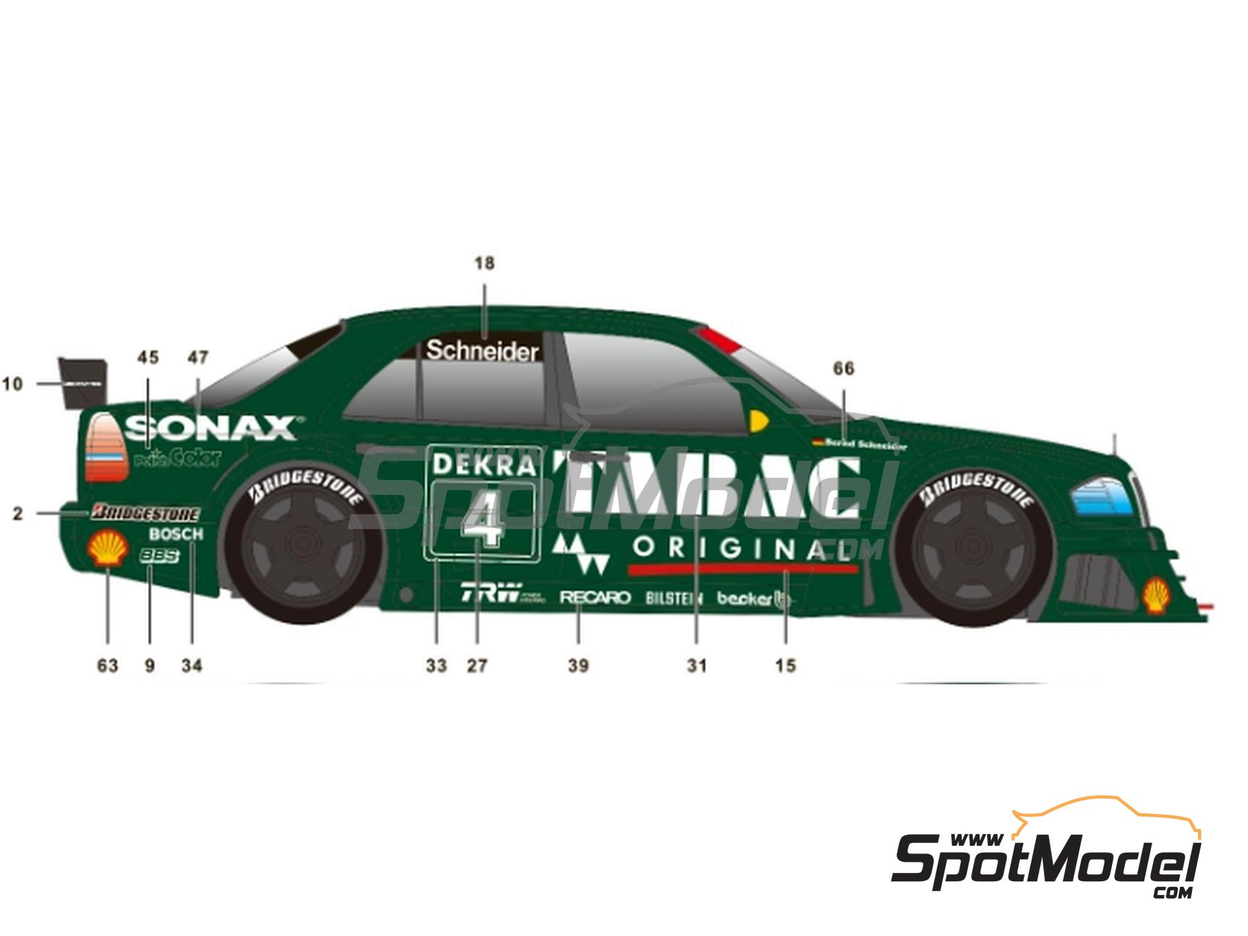 Image 7: Mercedes-Benz C-Class V6 Equipo AMG-Mercedes patrocinado por Tabac Sonax - DTM - Deutsche Tourenwagen Masters 1994 | Decoraci&oacute;n en escala&nbsp;1/24 fabricado por SK Decals (ref.&nbsp;SK-24201, tambien SK24201)