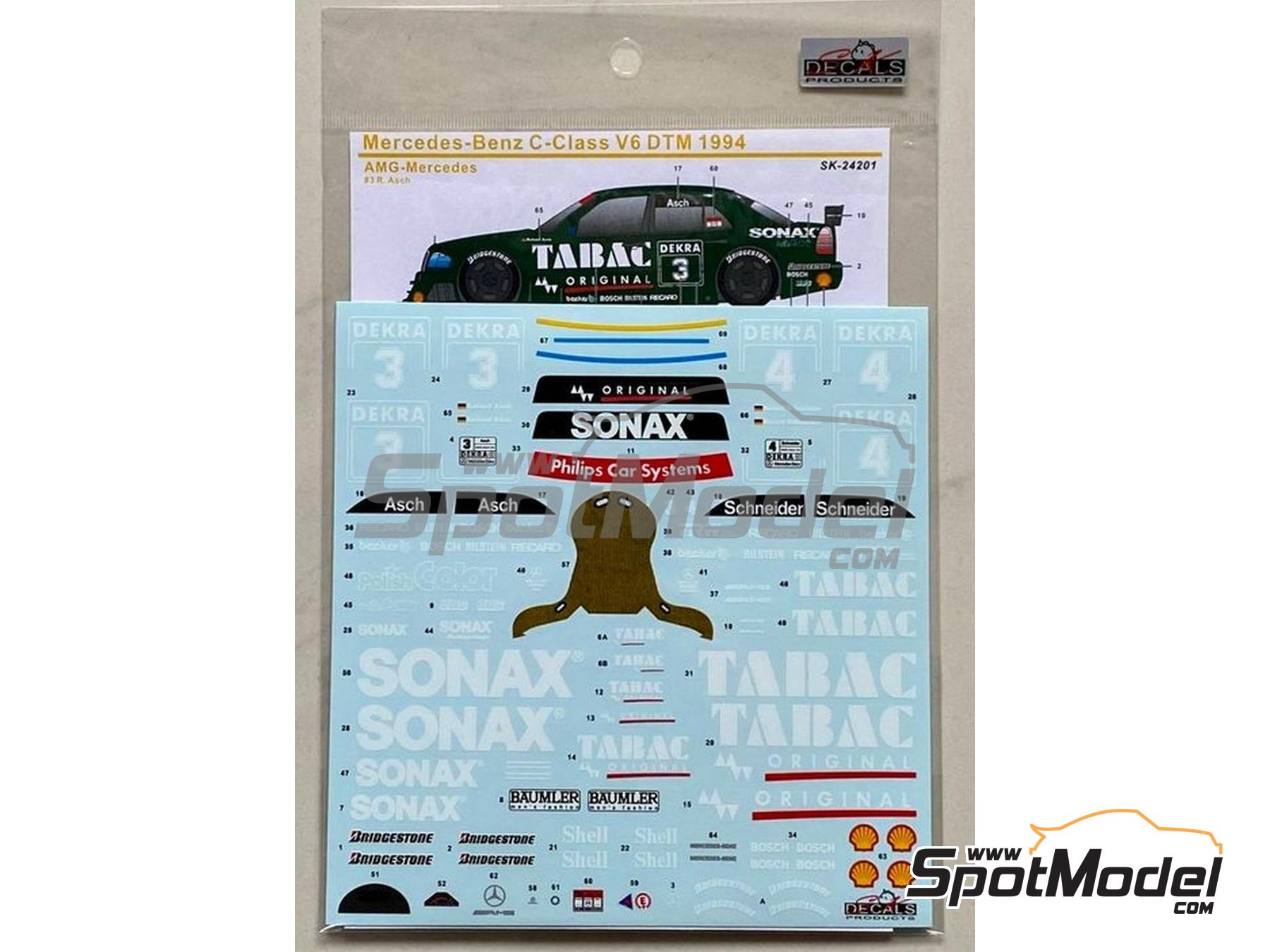 Image 9: Mercedes-Benz C-Class V6 Equipo AMG-Mercedes patrocinado por Tabac Sonax - DTM - Deutsche Tourenwagen Masters 1994 | Decoraci&oacute;n en escala&nbsp;1/24 fabricado por SK Decals (ref.&nbsp;SK-24201, tambien SK24201)