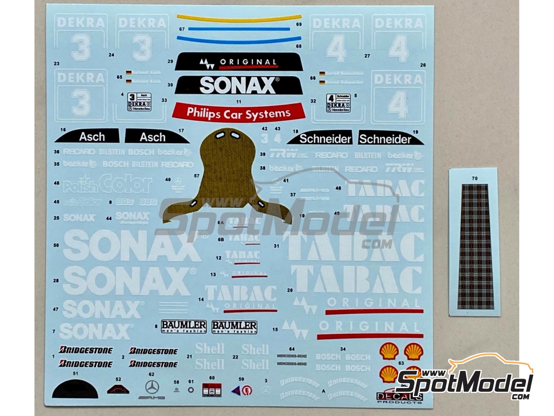 Image 10: Mercedes-Benz C-Class V6 Equipo AMG-Mercedes patrocinado por Tabac Sonax - DTM - Deutsche Tourenwagen Masters 1994 | Decoraci&oacute;n en escala&nbsp;1/24 fabricado por SK Decals (ref.&nbsp;SK-24201, tambien SK24201)