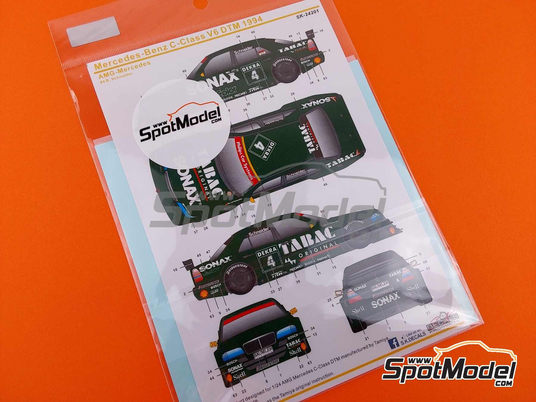 Image 11: Mercedes-Benz C-Class V6 Equipo AMG-Mercedes patrocinado por Tabac Sonax - DTM - Deutsche Tourenwagen Masters 1994 | Decoraci&oacute;n en escala&nbsp;1/24 fabricado por SK Decals (ref.&nbsp;SK-24201, tambien SK24201)