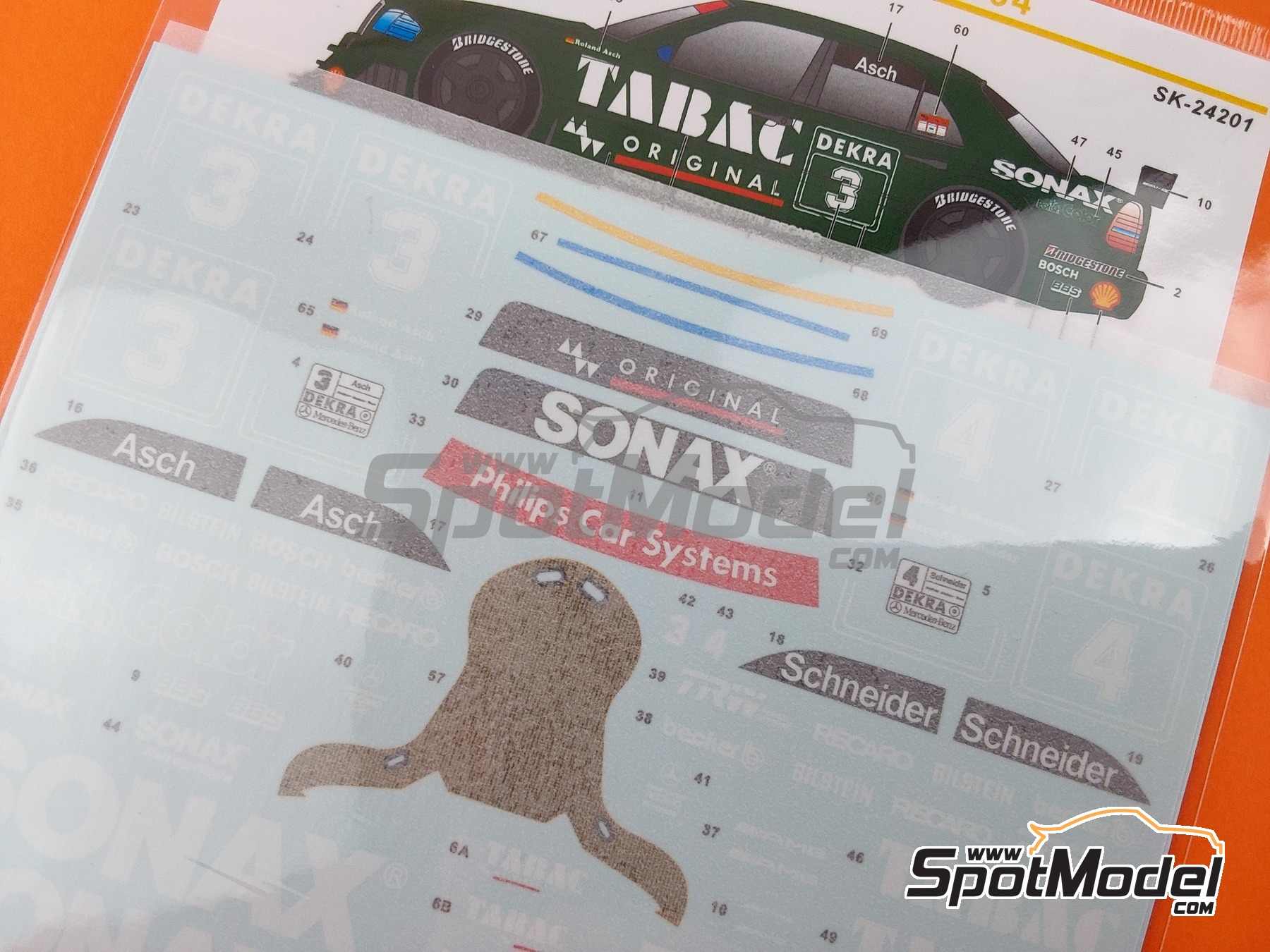 Image 14: Mercedes-Benz C-Class V6 Equipo AMG-Mercedes patrocinado por Tabac Sonax - DTM - Deutsche Tourenwagen Masters 1994 | Decoraci&oacute;n en escala&nbsp;1/24 fabricado por SK Decals (ref.&nbsp;SK-24201, tambien SK24201)