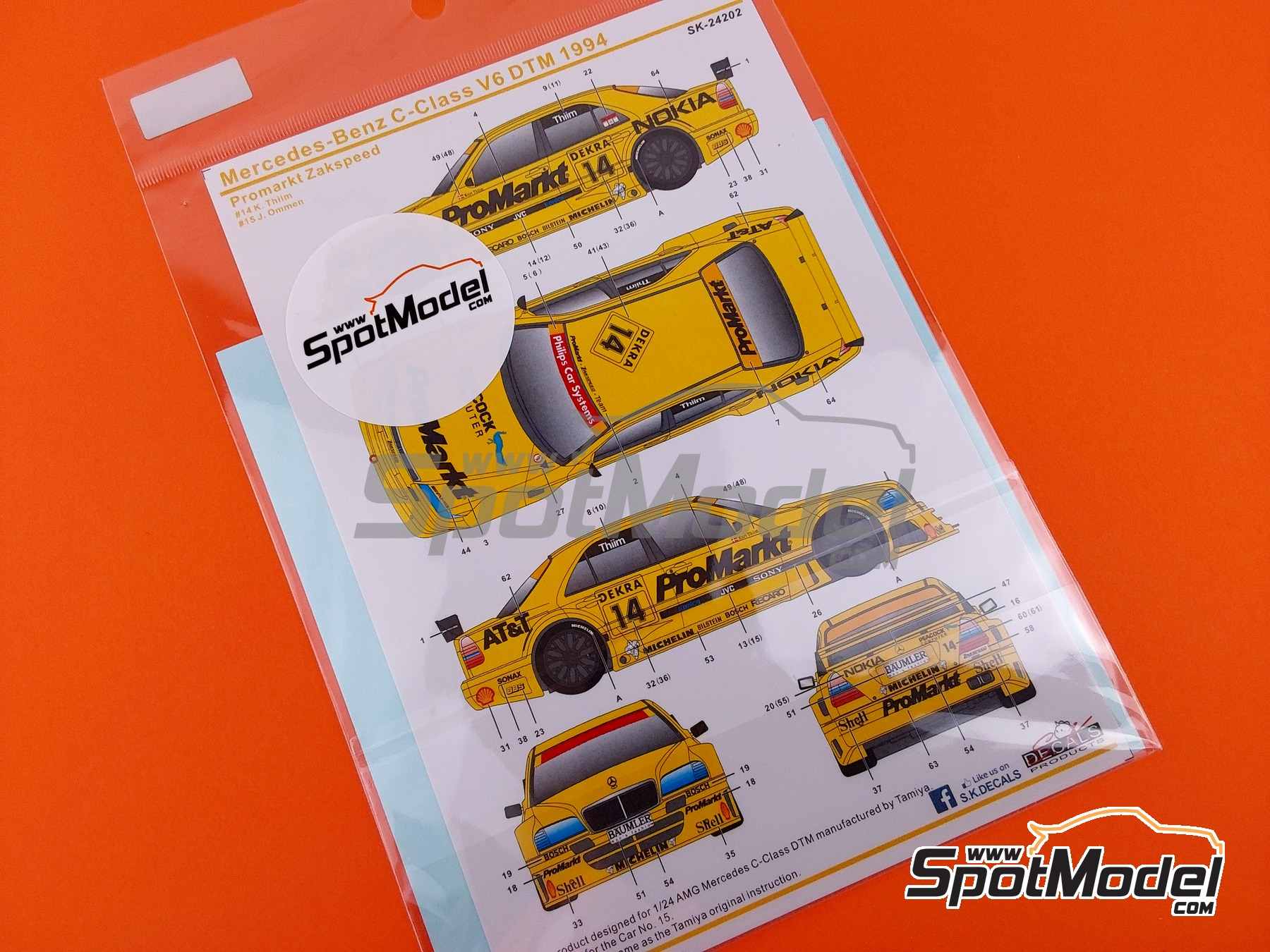 Image 7: Mercedes-Benz C-Class V6 Zakspeed Team sponsored by Promarkt - DTM - Deutsche Tourenwagen Masters 1994 | Marking / livery in 1/24 scale manufactured by SK Decals (ref.&nbsp;SK-24202, also SK24202)