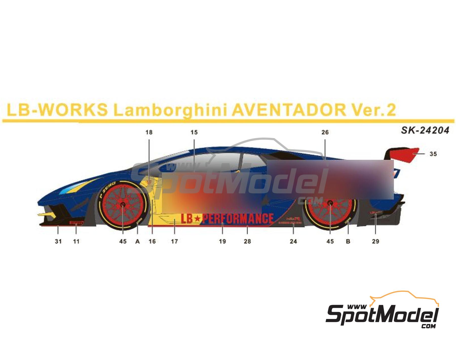 Image 1: Lamborghini Aventador Liberty Walk LB Works Version 2 RB | Marking / livery in 1/24 scale manufactured by SK Decals (ref. SK-24204, also SK24204)
