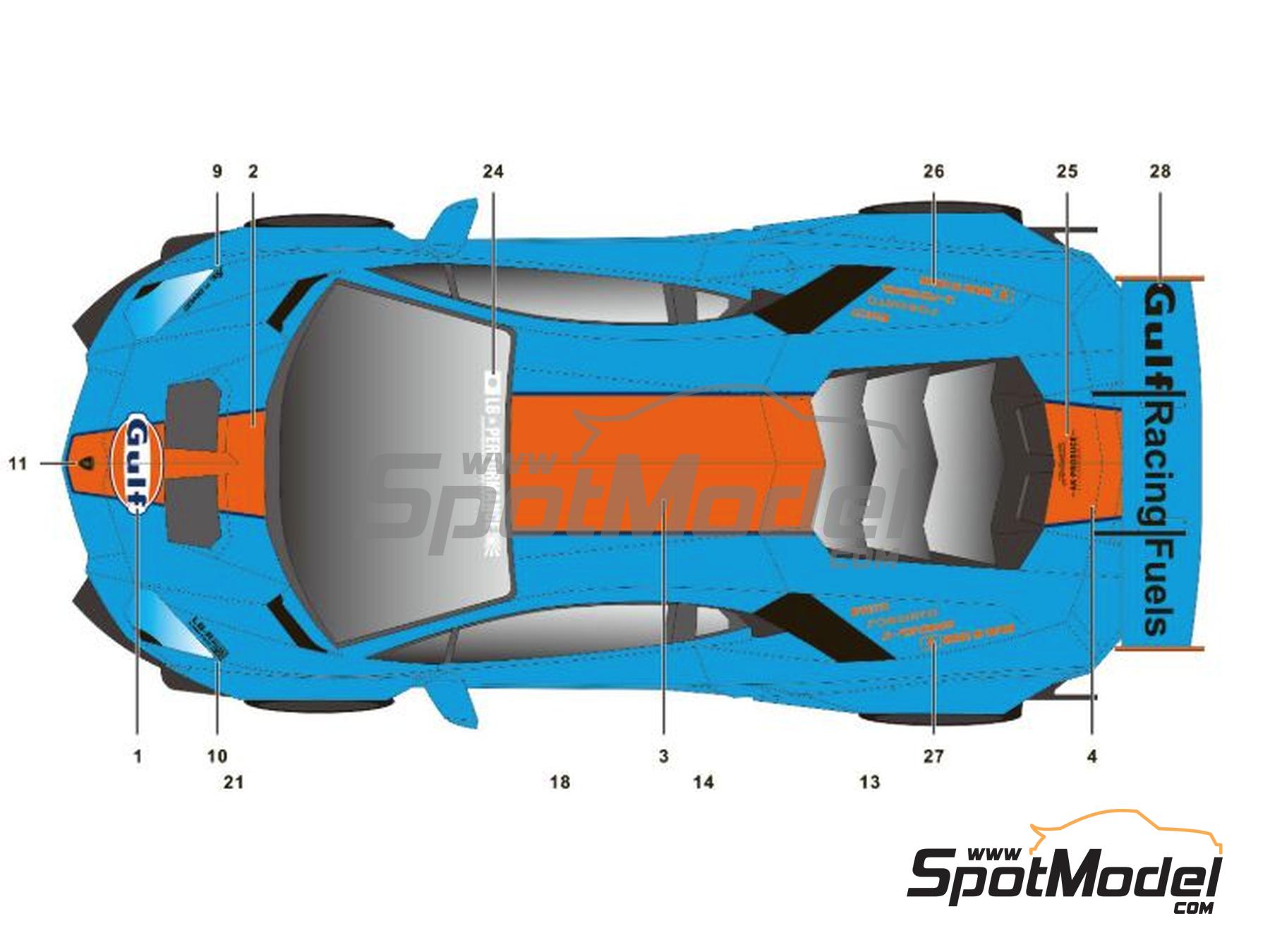 Image 2: Lamborghini Aventador Liberty Walk LB Works Version 2 sponsored by Gulf | Marking / livery in 1/24 scale manufactured by SK Decals (ref.&nbsp;SK-24205, also SK24205)