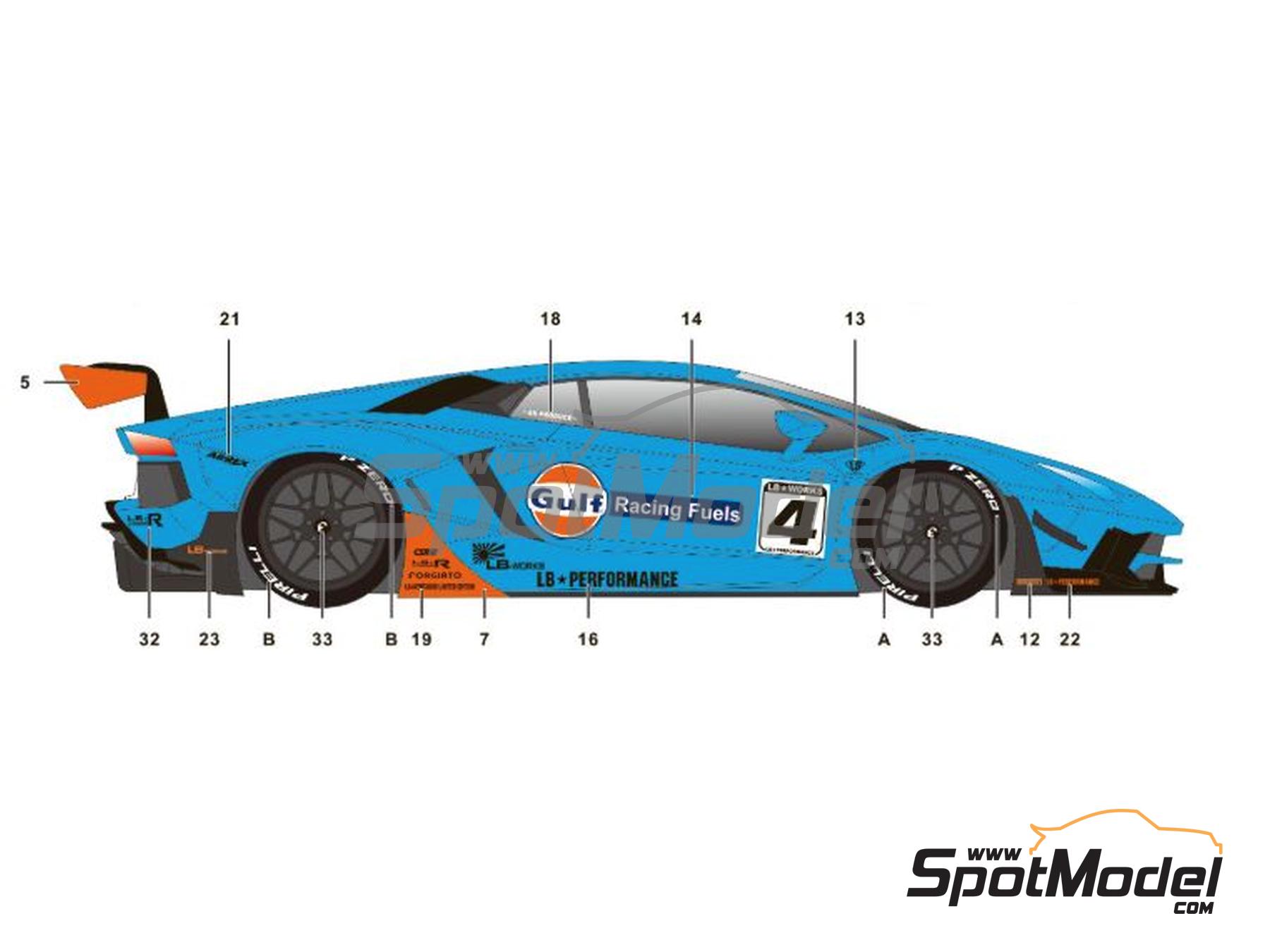 Image 3: Lamborghini Aventador Liberty Walk LB Works Version 2 sponsored by Gulf | Marking / livery in 1/24 scale manufactured by SK Decals (ref.&nbsp;SK-24205, also SK24205)