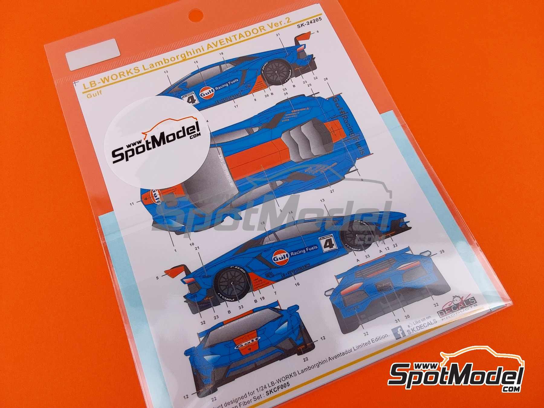 Image 7: Lamborghini Aventador Liberty Walk LB Works Version 2 sponsored by Gulf | Marking / livery in 1/24 scale manufactured by SK Decals (ref.&nbsp;SK-24205, also SK24205)