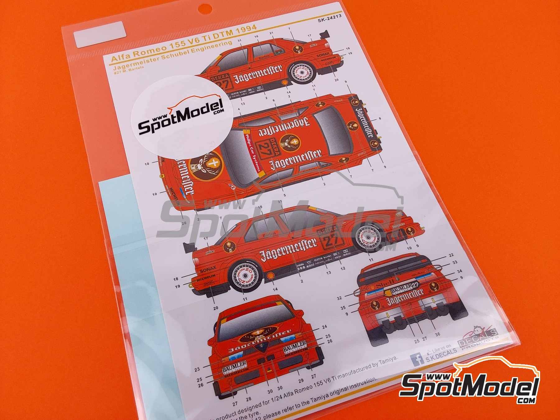 Image 5: Alfa Romeo 155 V6 Ti Schübel Engineering Team sponsored by Jagermeister - DTM - Deutsche Tourenwagen Masters 1994 | Marking / livery in 1/24 scale manufactured by SK Decals (ref. SK-24213, also SK24213)