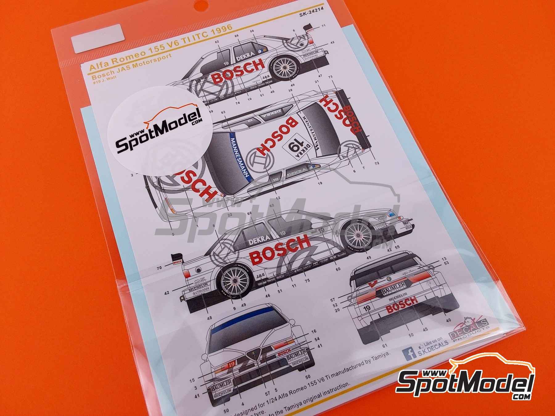 Image 5: Alfa Romeo 155 V6 Ti JAS Motorsport Team sponsored by Bosch - ITC 1996 | Marking / livery in 1/24 scale manufactured by SK Decals (ref.&nbsp;SK-24214, also SK24214)