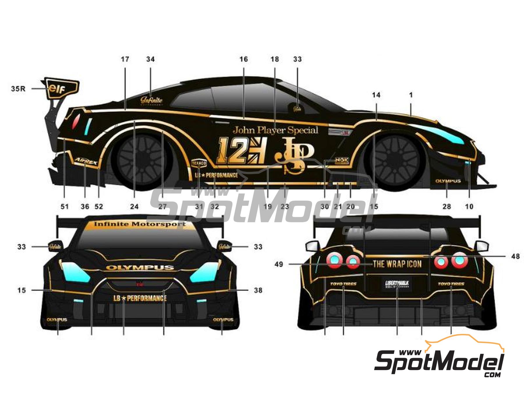 Image 3: Liberty Walk LB Works Nissan R35 GT-R Type 2 (Chrome and Carbon Version) sponsored by John Player Special | Marking / livery in 1/24 scale manufactured by SK Decals (ref. SK-24216)