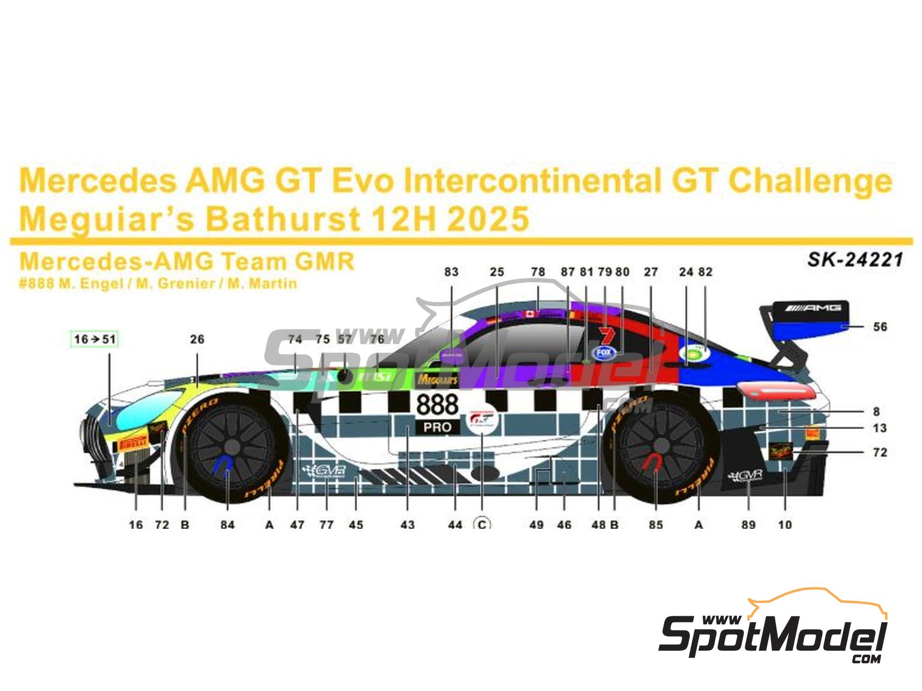 Image 1: Mercedes AMG GT3 Evo GruppeM Racing Team - 12 hours Bathurst 2025 | Marking / livery in 1/24 scale manufactured by SK Decals (ref.&nbsp;SK-24221)