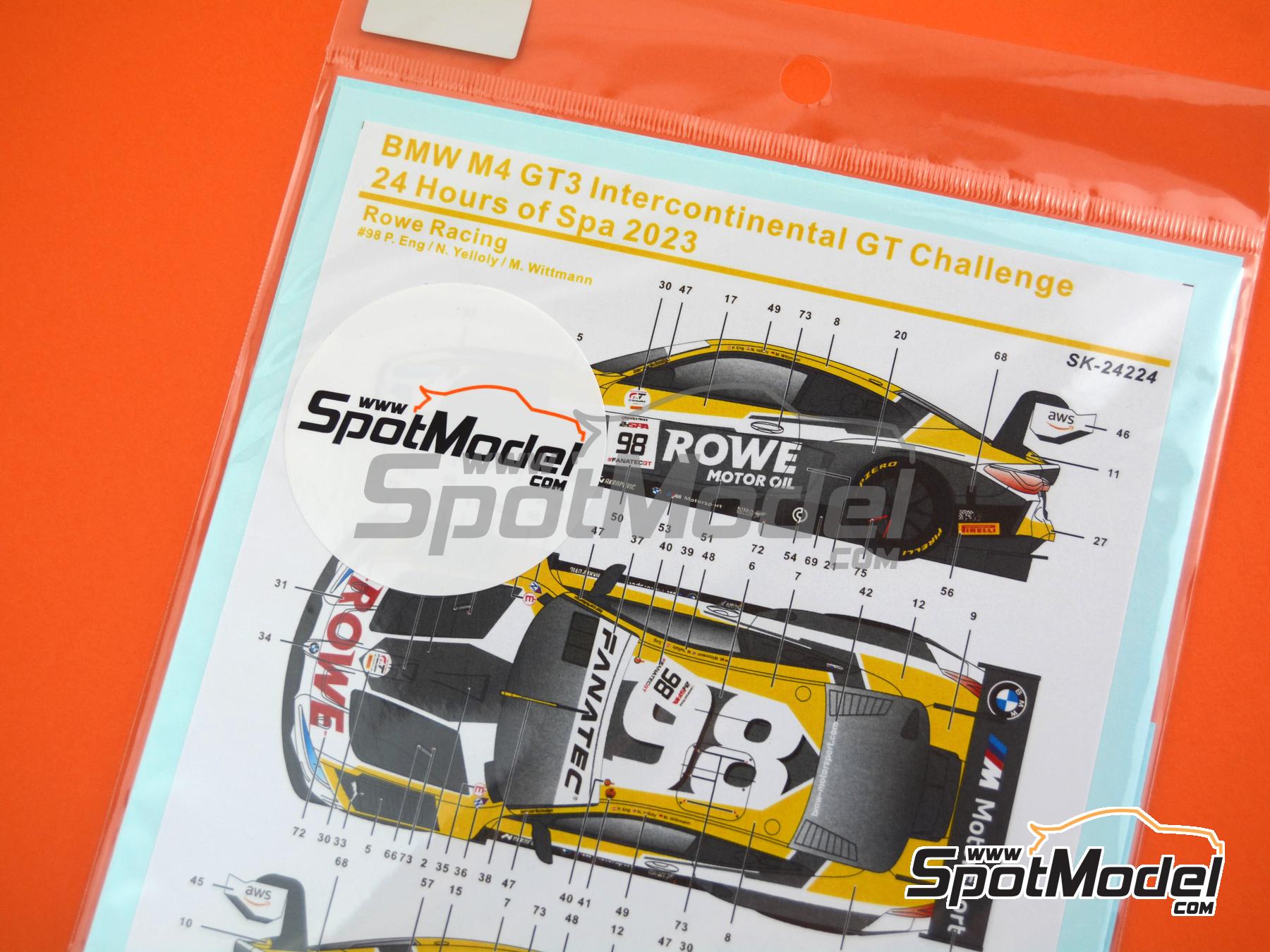 Image 4: BMW M4 GT3 Equipo Rowe Racing patrocinado por Rowe Motor Oil - CrowdStrike 24 Horas de Spa 2023 | Decoraci&oacute;n en escala&nbsp;1/24 fabricado por SK Decals (ref.&nbsp;SK-24224)