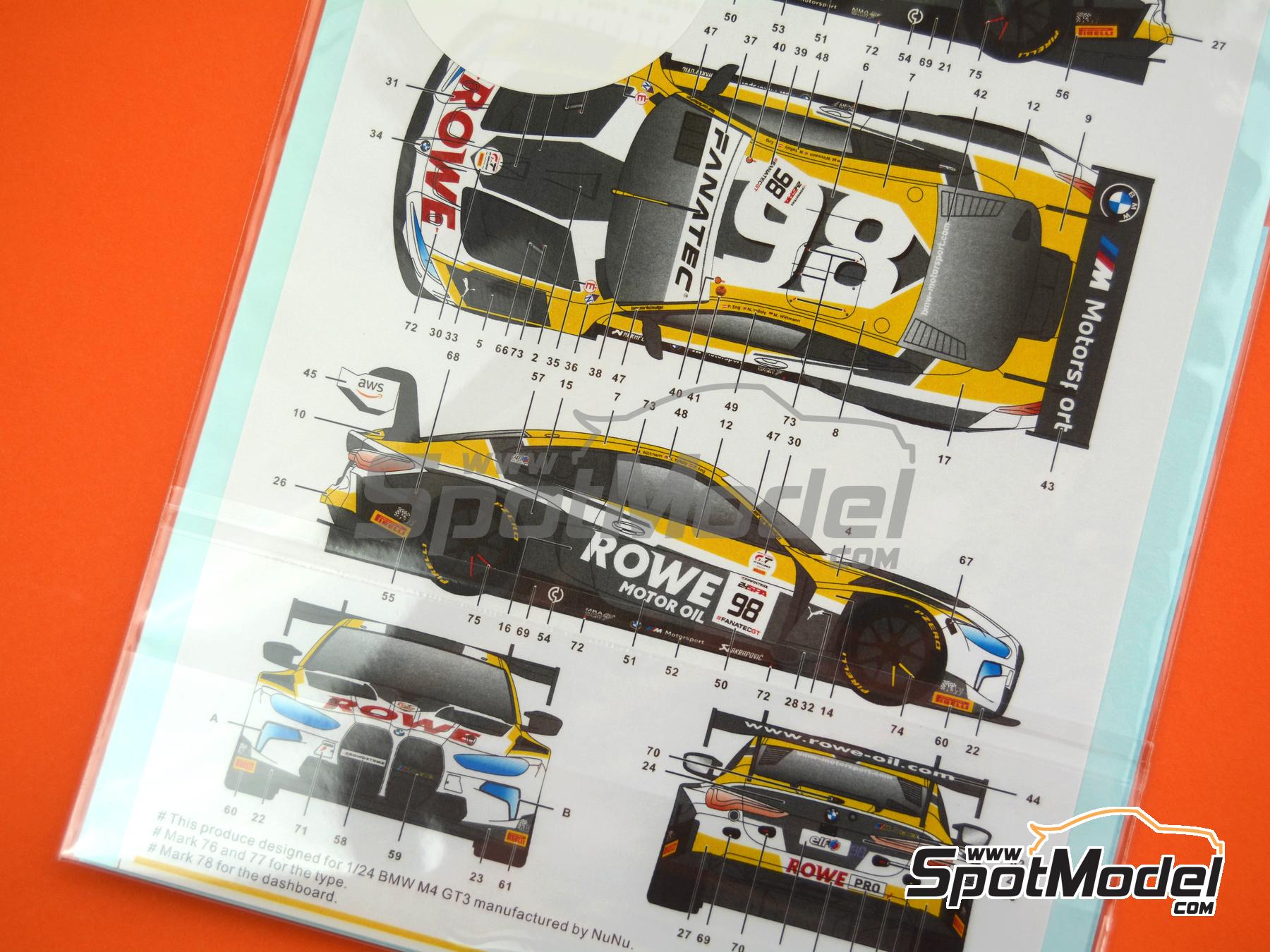 Image 5: BMW M4 GT3 Equipo Rowe Racing patrocinado por Rowe Motor Oil - CrowdStrike 24 Horas de Spa 2023 | Decoraci&oacute;n en escala&nbsp;1/24 fabricado por SK Decals (ref.&nbsp;SK-24224)
