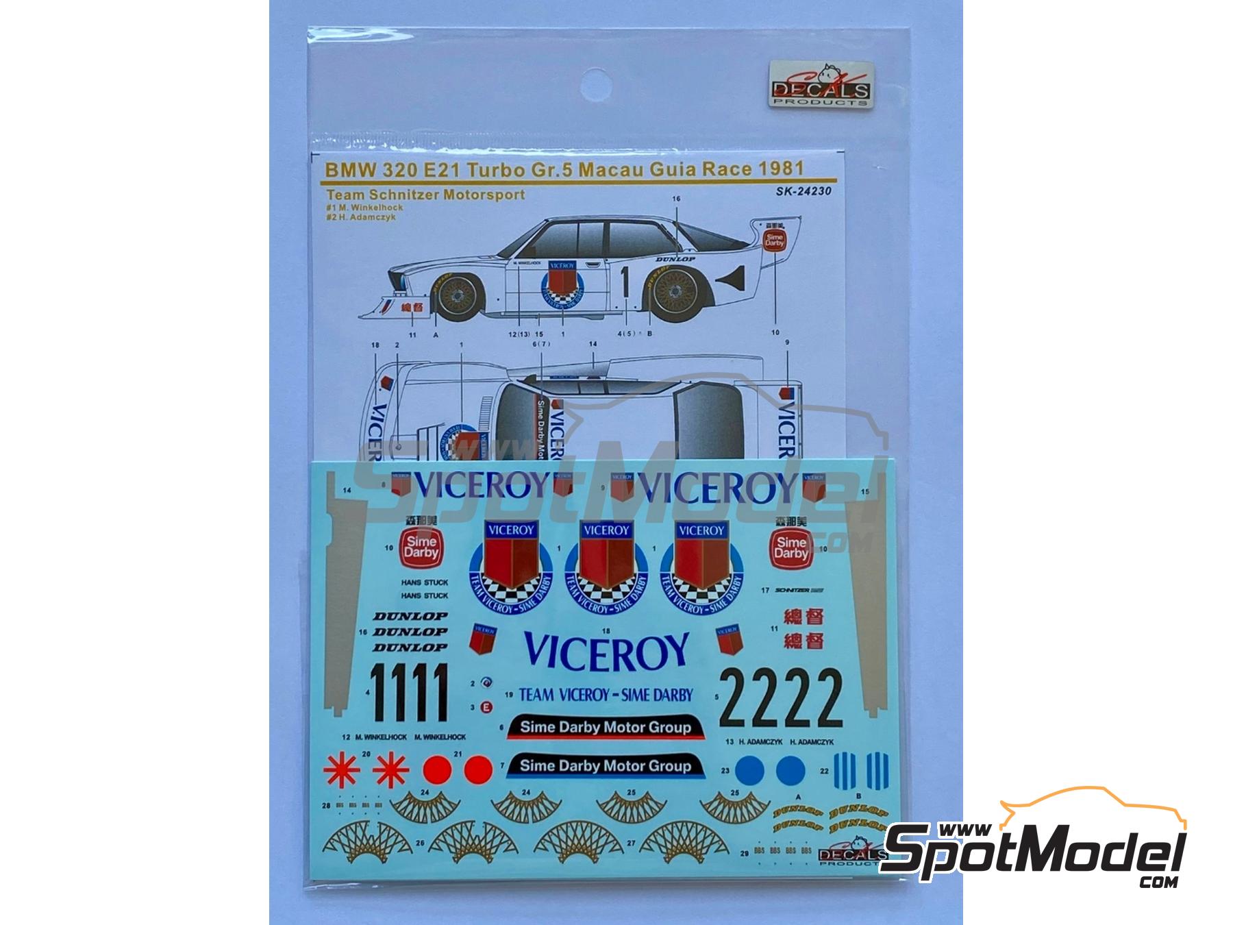 Image 6: BMW 320 E21 Turbo Group 5 Schnitzer Motorsport Team sponsored by Viceroy - Guia Race of Macau 1981 | Marking / livery in 1/24 scale manufactured by SK Decals (ref.&nbsp;SK-24230, also SK24230)