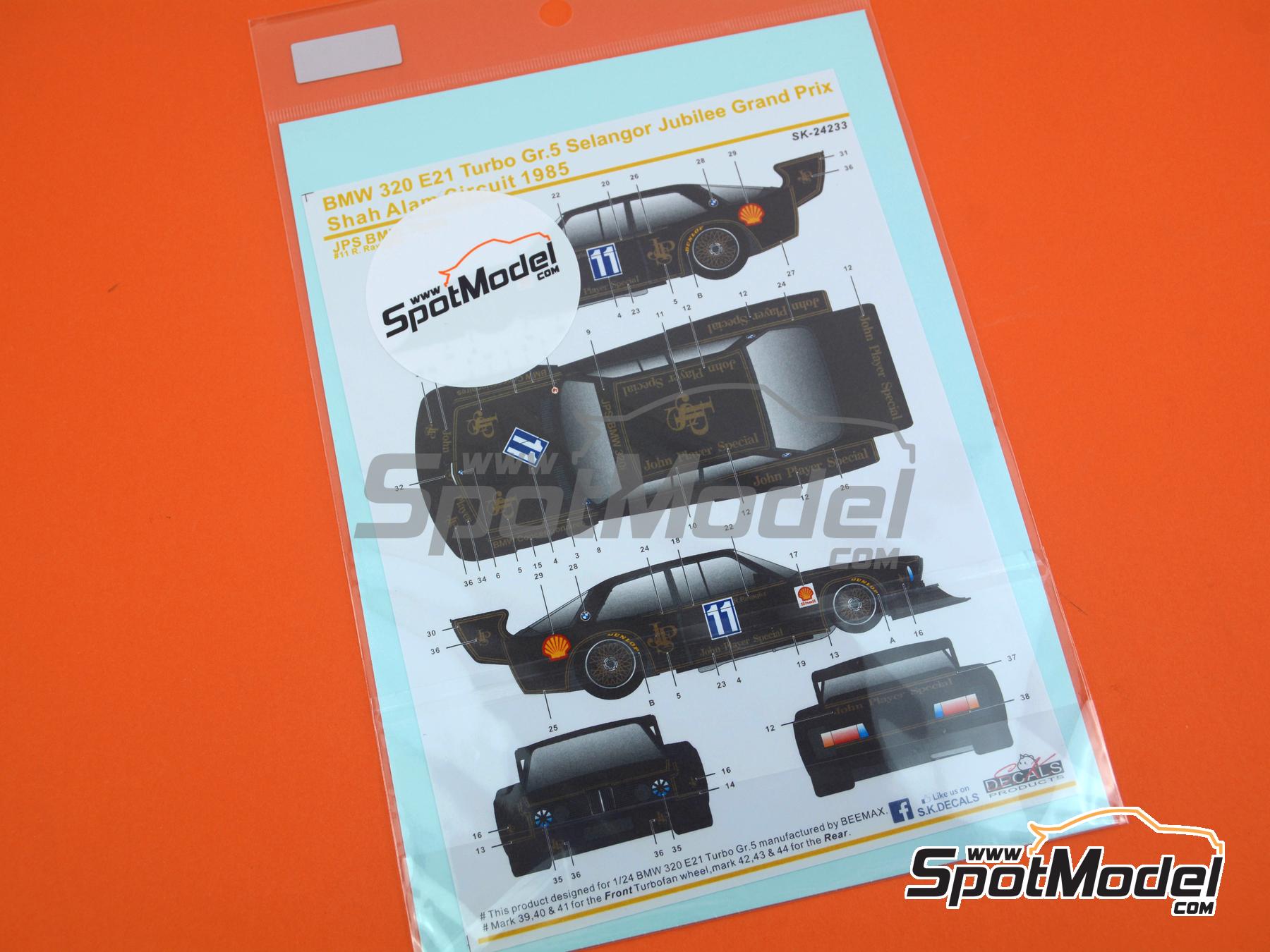 Image 5: BMW 320 E21 Turbo Grupo 5 patrocinado por John Player Special - Grand Prix Selangor Jubilee 1985 | Decoraci&oacute;n en escala&nbsp;1/24 fabricado por SK Decals (ref.&nbsp;SK-24233, tambien SK24233)