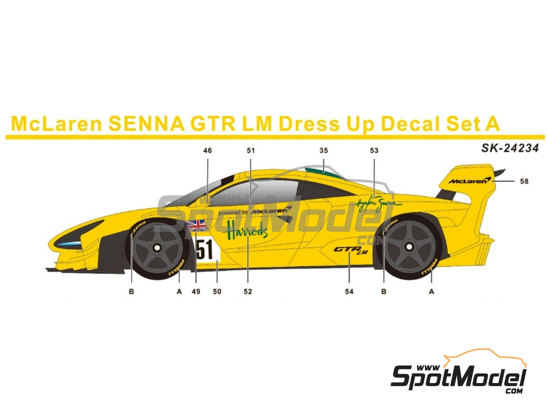 Image 2: McLaren Senna GTR LM Dress Up - Set A sponsored by Ueno Clinic, Harrods | Marking / livery in 1/24 scale manufactured by SK Decals (ref.&nbsp;SK-24234, also SK24234)