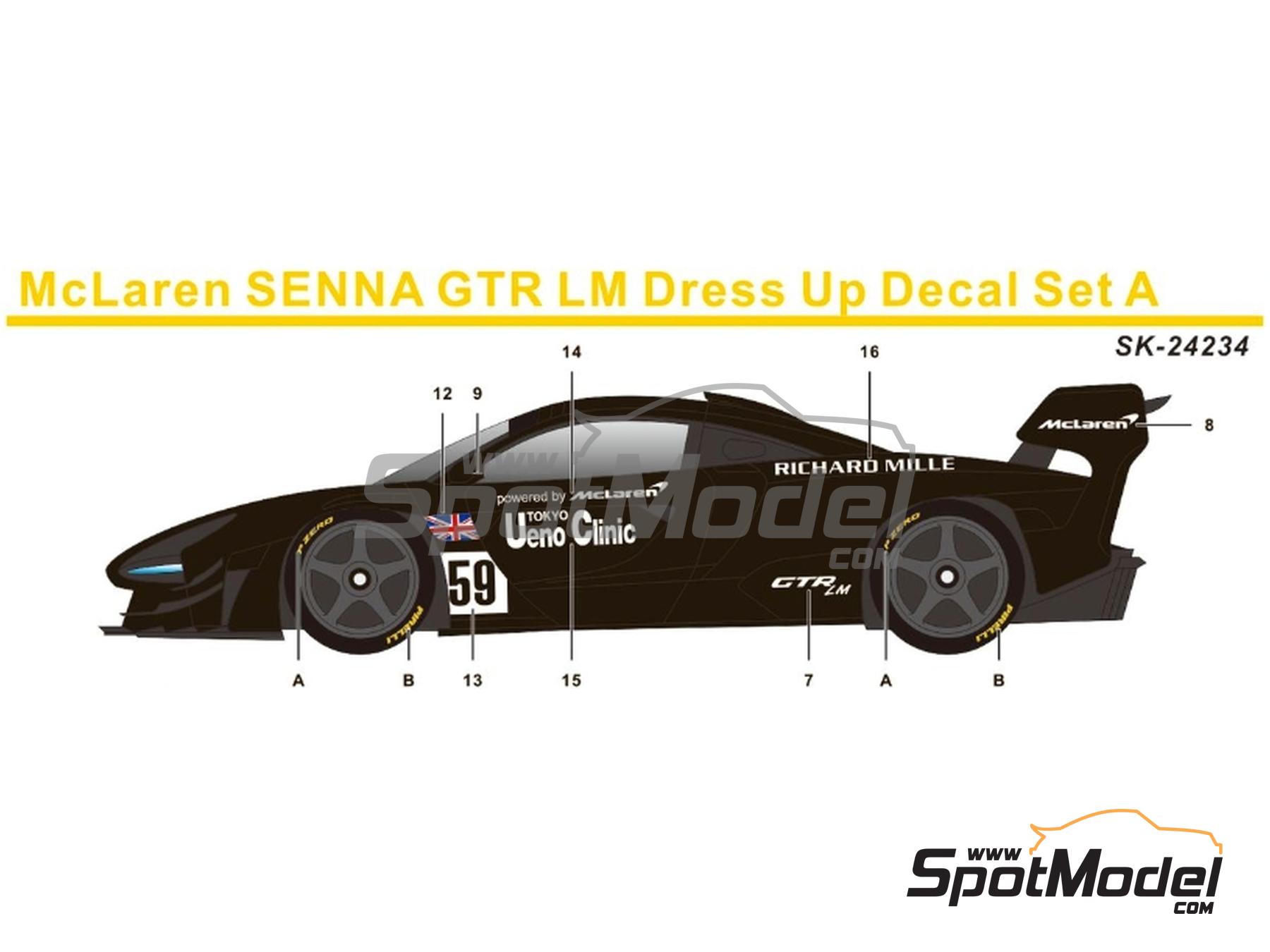 Image 5: McLaren Senna GTR LM Dress Up - Set A sponsored by Ueno Clinic, Harrods | Marking / livery in 1/24 scale manufactured by SK Decals (ref.&nbsp;SK-24234, also SK24234)