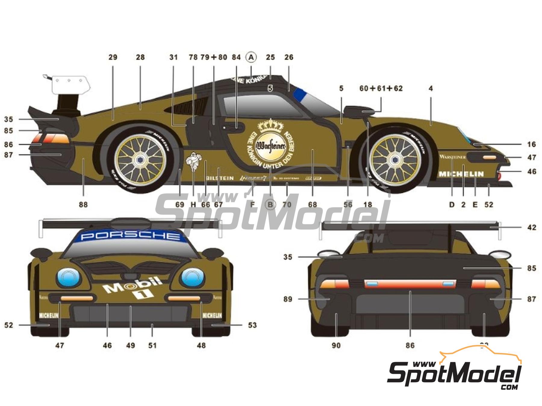 Image 3: Porsche 911 GT1 Equipo Porsche AG patrocinado por Warsteiner - Tests de las 24 Horas de Le Mans 1996 | Decoraci&oacute;n en escala&nbsp;1/24 fabricado por SK Decals (ref.&nbsp;SK-24236, tambien SK24236)