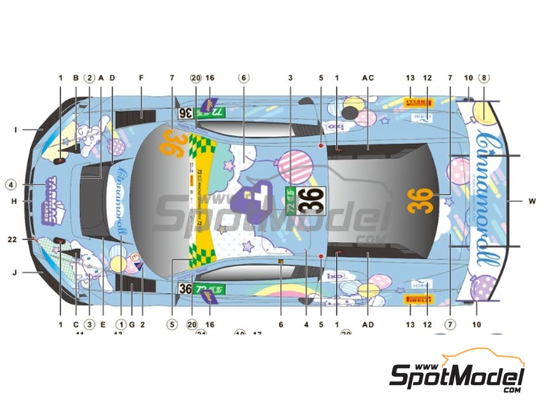 Image 2: Audi R8 LMS Evo II GT3 Equipo Uno Racing patrocinado por Tarmac Works, Cinnamoroll - Macau FIA GT World Cup Championship 2025 | Decoraci&oacute;n en escala&nbsp;1/24 fabricado por SK Decals (ref.&nbsp;SK-24237, tambien SK24237)