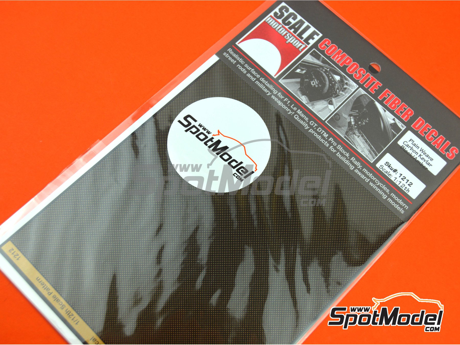 Image 2: Kevlar trama cuadrada ambar y negro con textura de tamaño super grande | Calca de trama de kevlar en escala 1/12 fabricado por Scale Motorsport (ref. SM1212, tambien 1212)