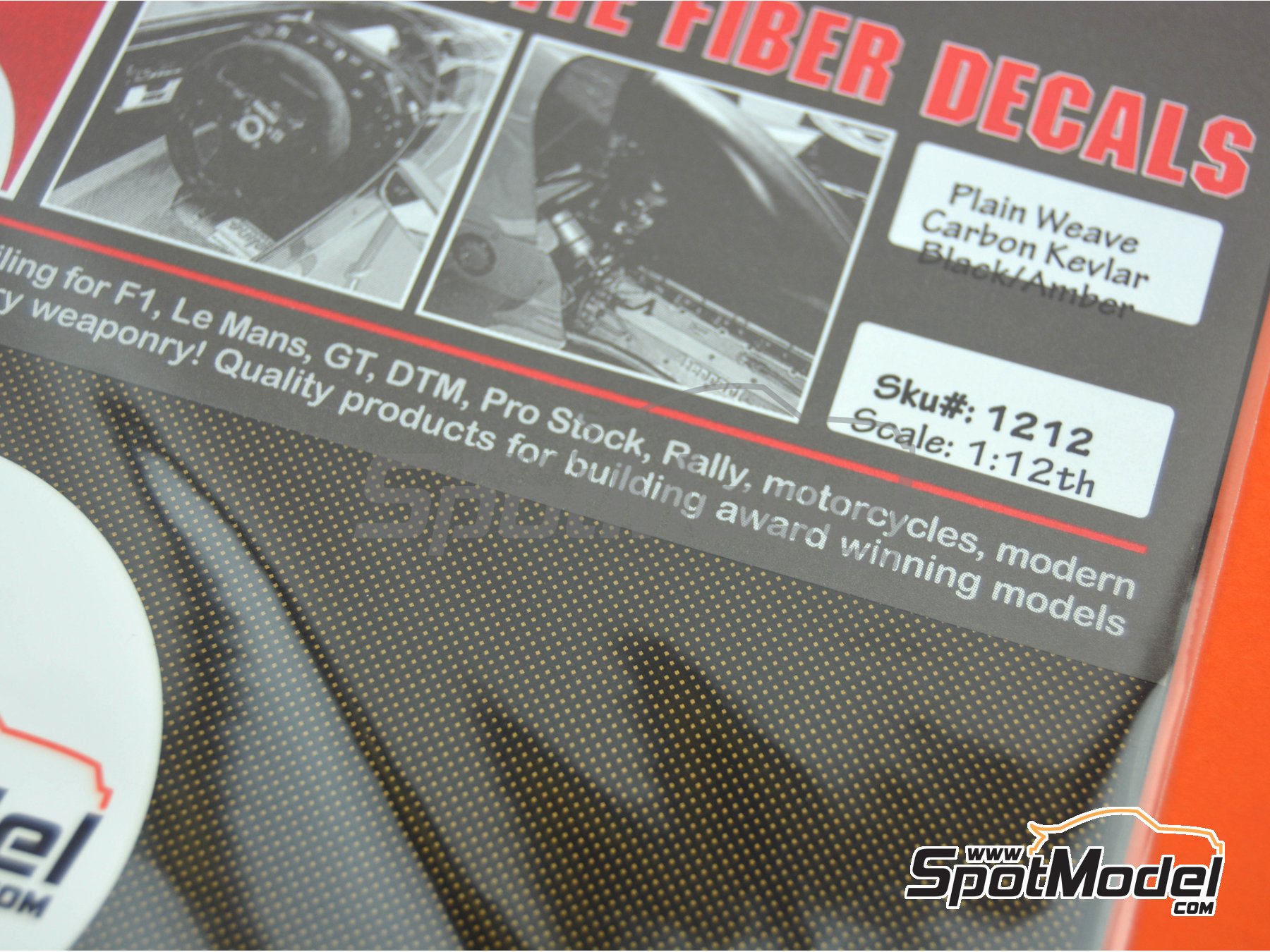 Image 3: Kevlar trama cuadrada ambar y negro con textura de tamaño super grande | Calca de trama de kevlar en escala 1/12 fabricado por Scale Motorsport (ref. SM1212, tambien 1212)