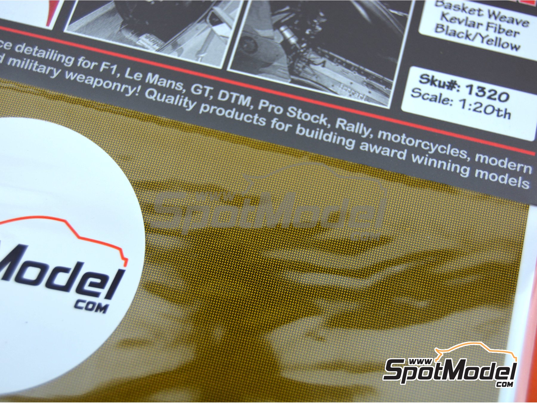 Image 2: Kevlar amarillo sobre fondo negro con trama entrelazada tama&ntilde;o grande | Calca de trama de kevlar en escala&nbsp;1/20 fabricado por Scale Motorsport (ref.&nbsp;SM1320, tambien 1320)