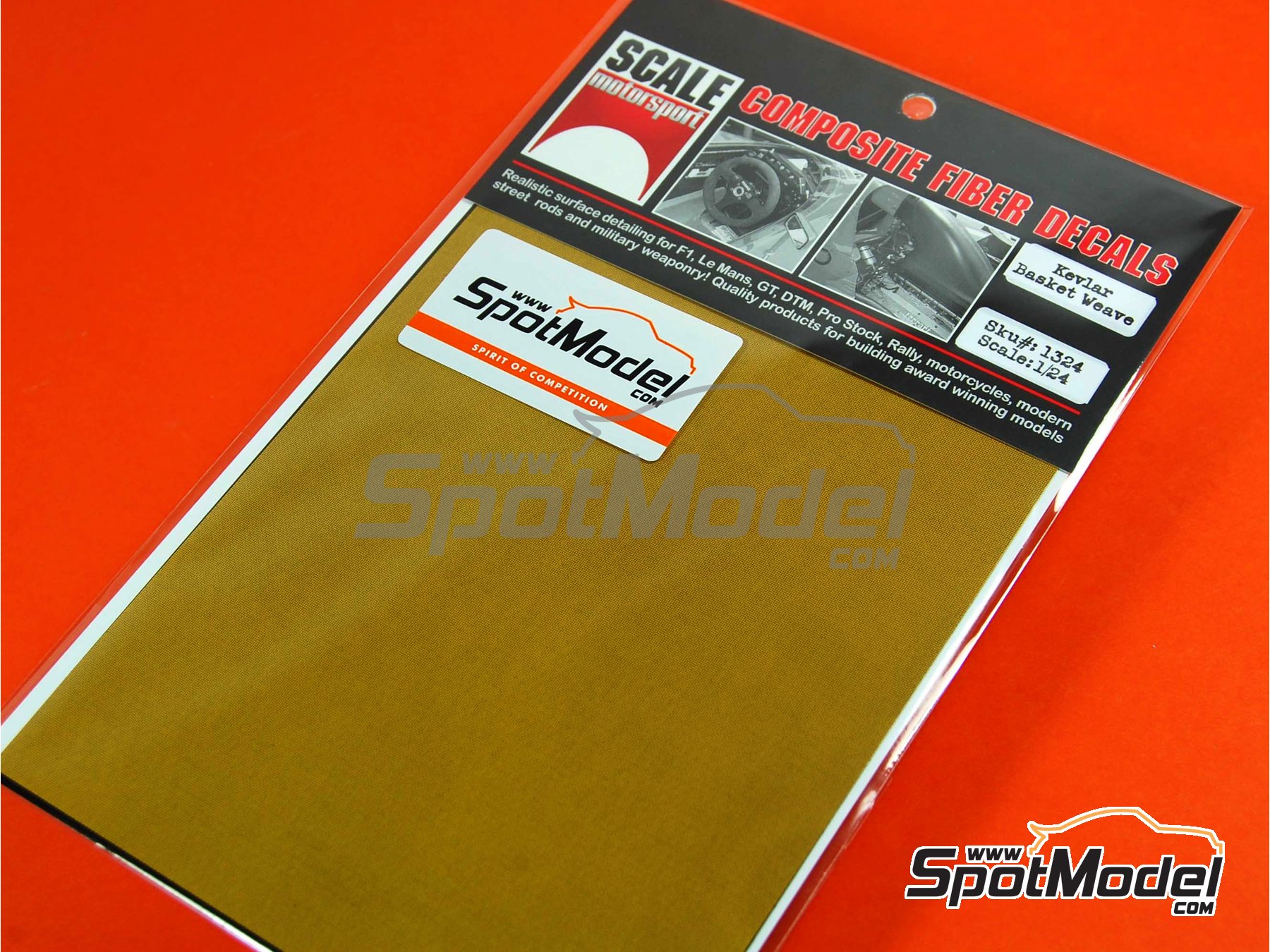 Image 1: Kevlar amarillo sobre fondo negro con trama entrelazada tamaño mediano | Calca de trama de kevlar en escala 1/24 fabricado por Scale Motorsport (ref. SM1324, tambien 1324)