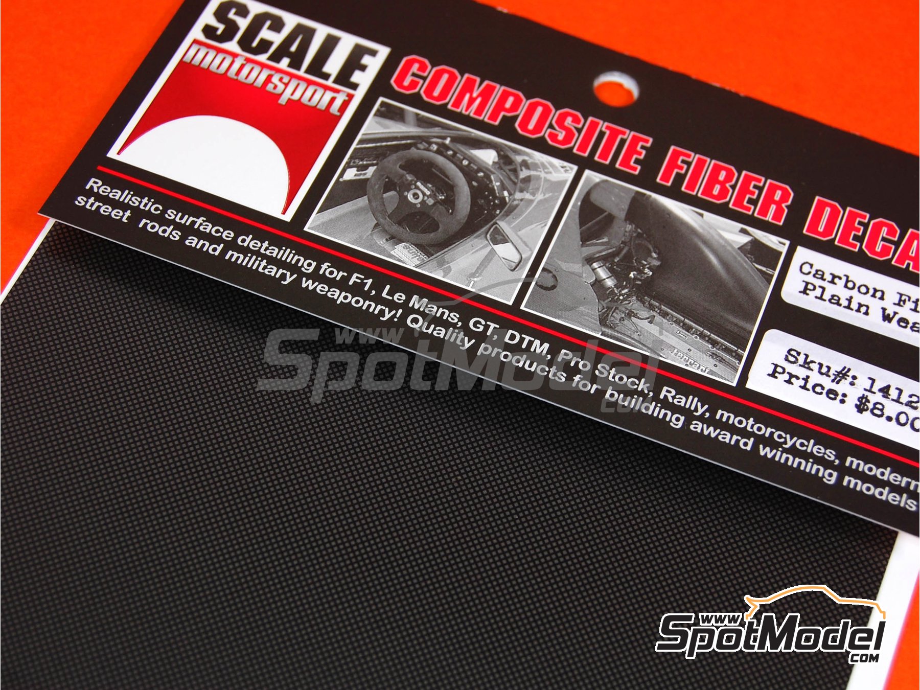 Image 3: Fibra de carbono trama cuadrada tono gris plateado y negro con textura de tamaño super grande | Calca de trama de fibra de carbono en escala 1/12 fabricado por Scale Motorsport (ref. SM1412, tambien 1412)