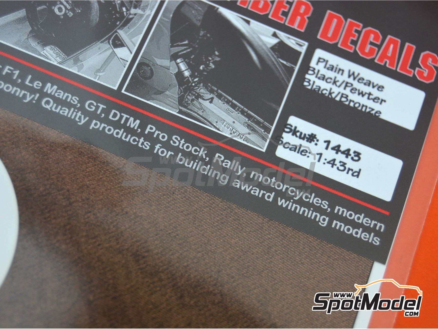 Image 2: Small size plain weave carbon fiber pattern in black, pewter and bronze tones | Carbon fiber decal in 1/43 scale manufactured by Scale Motorsport (ref.&nbsp;SM1443, also 1443)