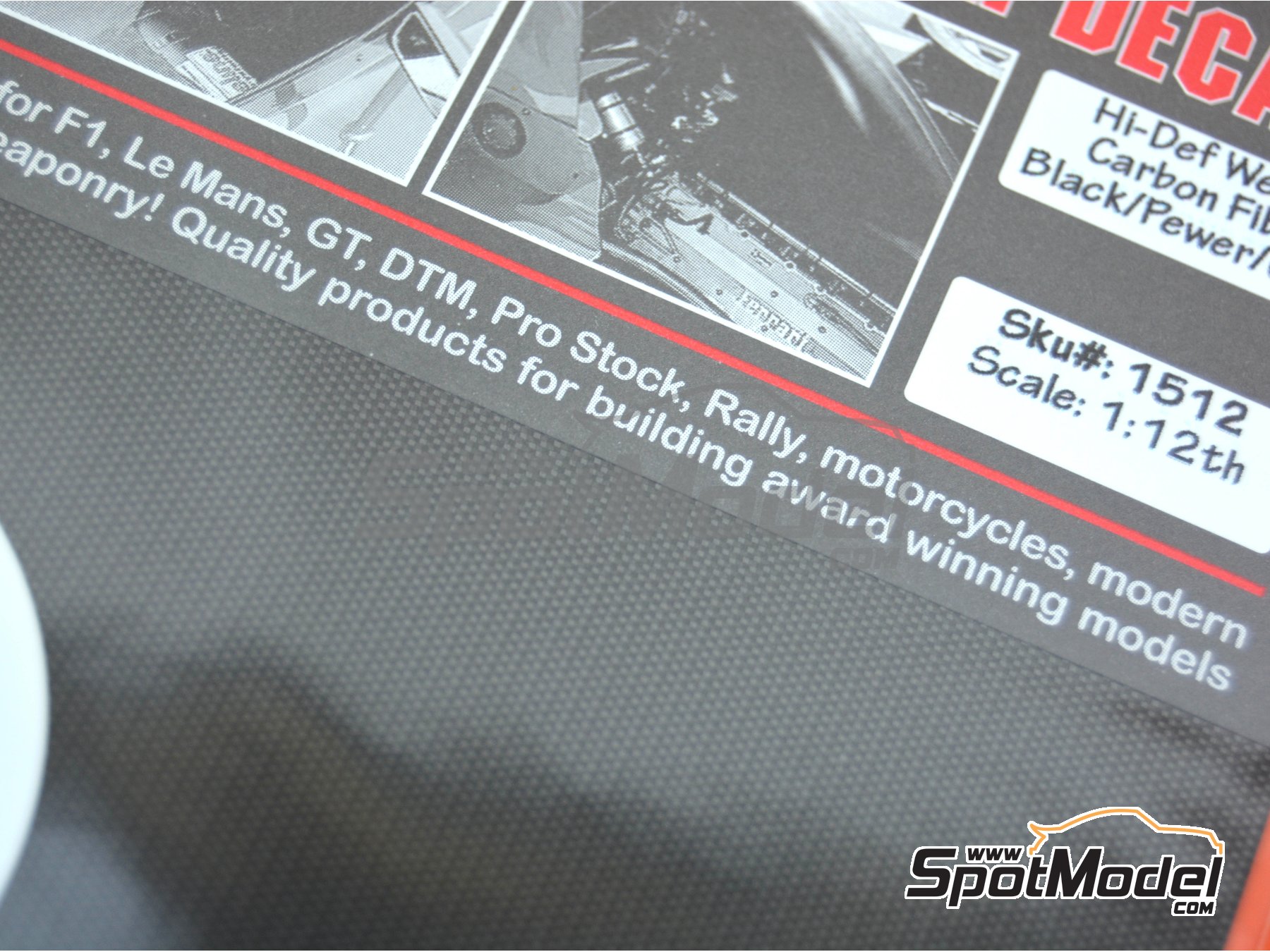 Image 3: Fibra de carbono de alta definicion con textura de tama&ntilde;o super grande gris metalizado y negro | Calca de trama de fibra de carbono en escala&nbsp;1/12 fabricado por Scale Motorsport (ref.&nbsp;SM1512, tambien 1512)