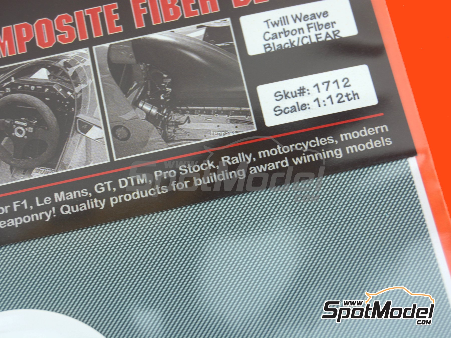 Image 3: Clear Carbon fiber twill weave large pattern | Carbon fiber decal in 1/12 scale manufactured by Scale Motorsport (ref.&nbsp;SM1712, also 1712)