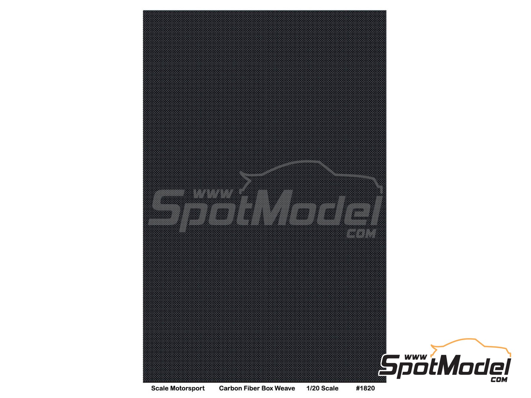 Image 1: Fibra de carbono cuadrada negra sobre fondo gris metalizado | Calca de trama de fibra de carbono en escala&nbsp;1/20 fabricado por Scale Motorsport (ref.&nbsp;SM1820, tambien 1820)