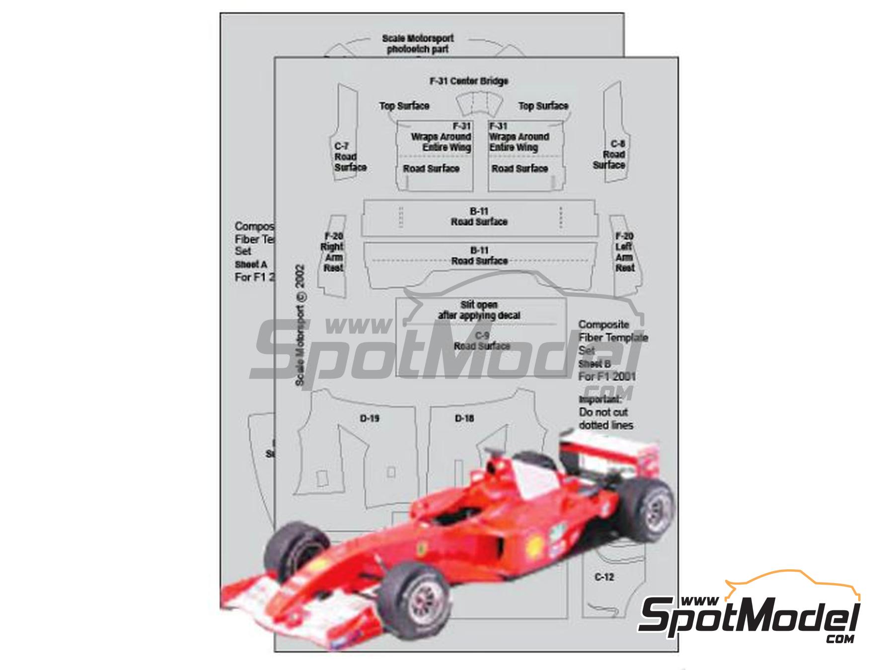 Image 1: Ferrari F2001 | Carbon fibre pattern decal set in 1/20 scale manufactured by Scale Motorsport (ref. SM7017, also 7017)