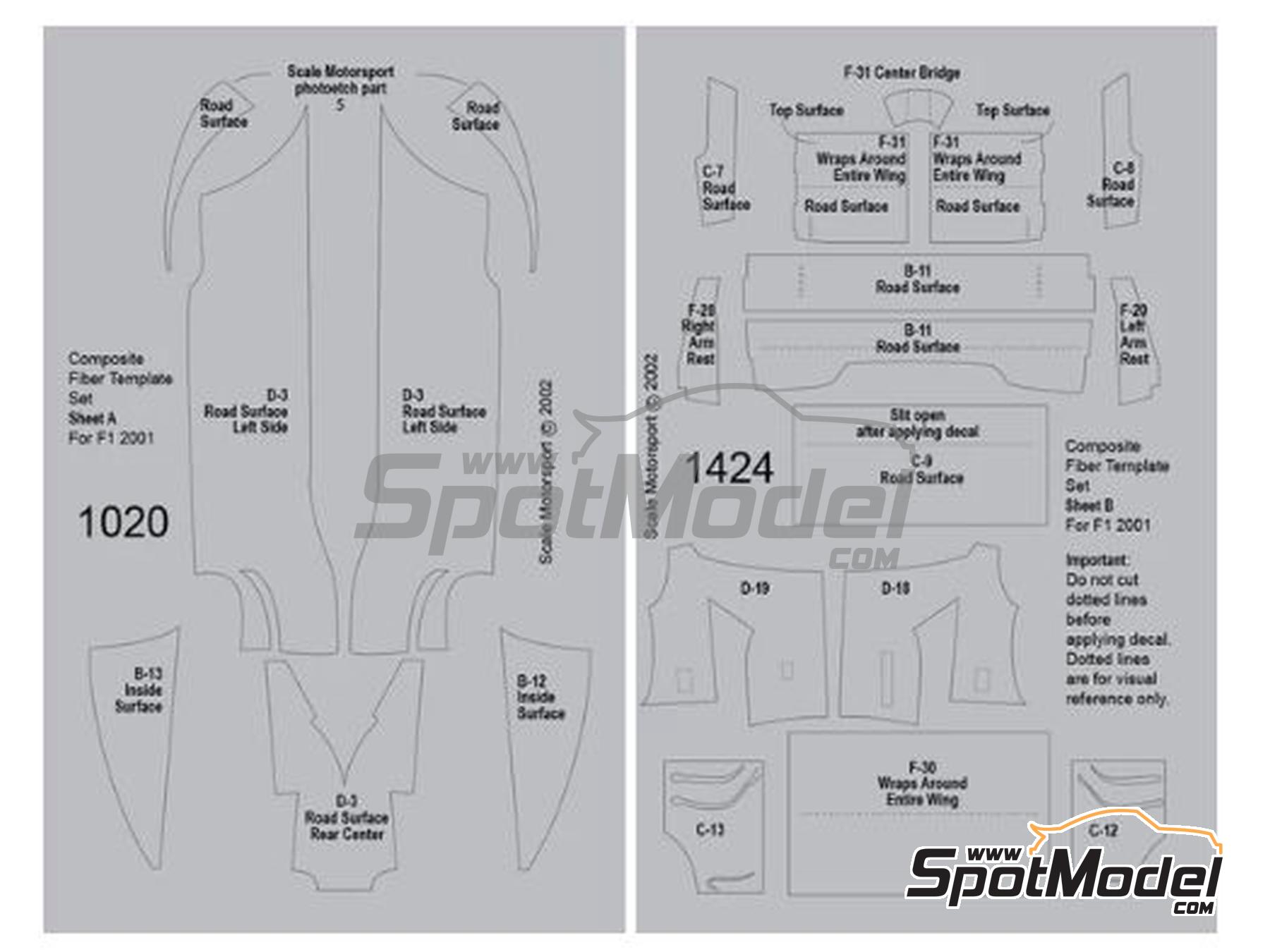 Image 2: Ferrari F2001 | Carbon fibre pattern decal set in 1/20 scale manufactured by Scale Motorsport (ref. SM7017, also 7017)