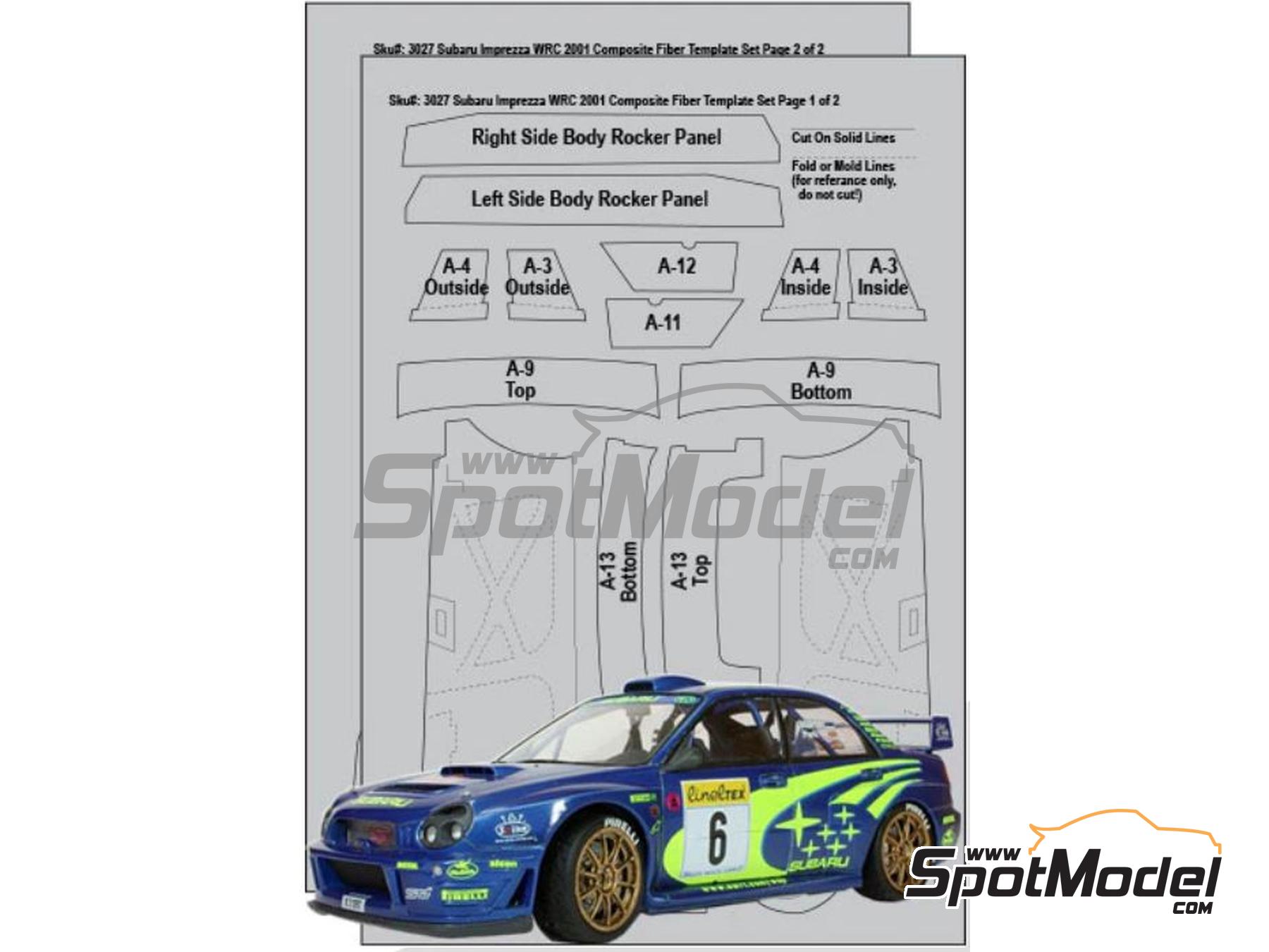 Image 1: Subaru Impreza WRC -  2001 | Patron de fibra de carbono en calca en escala&nbsp;1/24 fabricado por Scale Motorsport (ref.&nbsp;SM7027, tambien 0810614007278 y 7027)