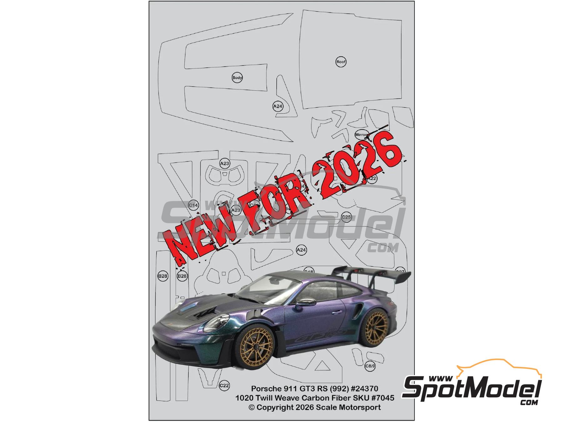 Image 1: Porsche 911 992 GT3 RS | Patron de fibra de carbono en calca en escala&nbsp;1/24 fabricado por Scale Motorsport (ref.&nbsp;SM7045, tambien 7045)