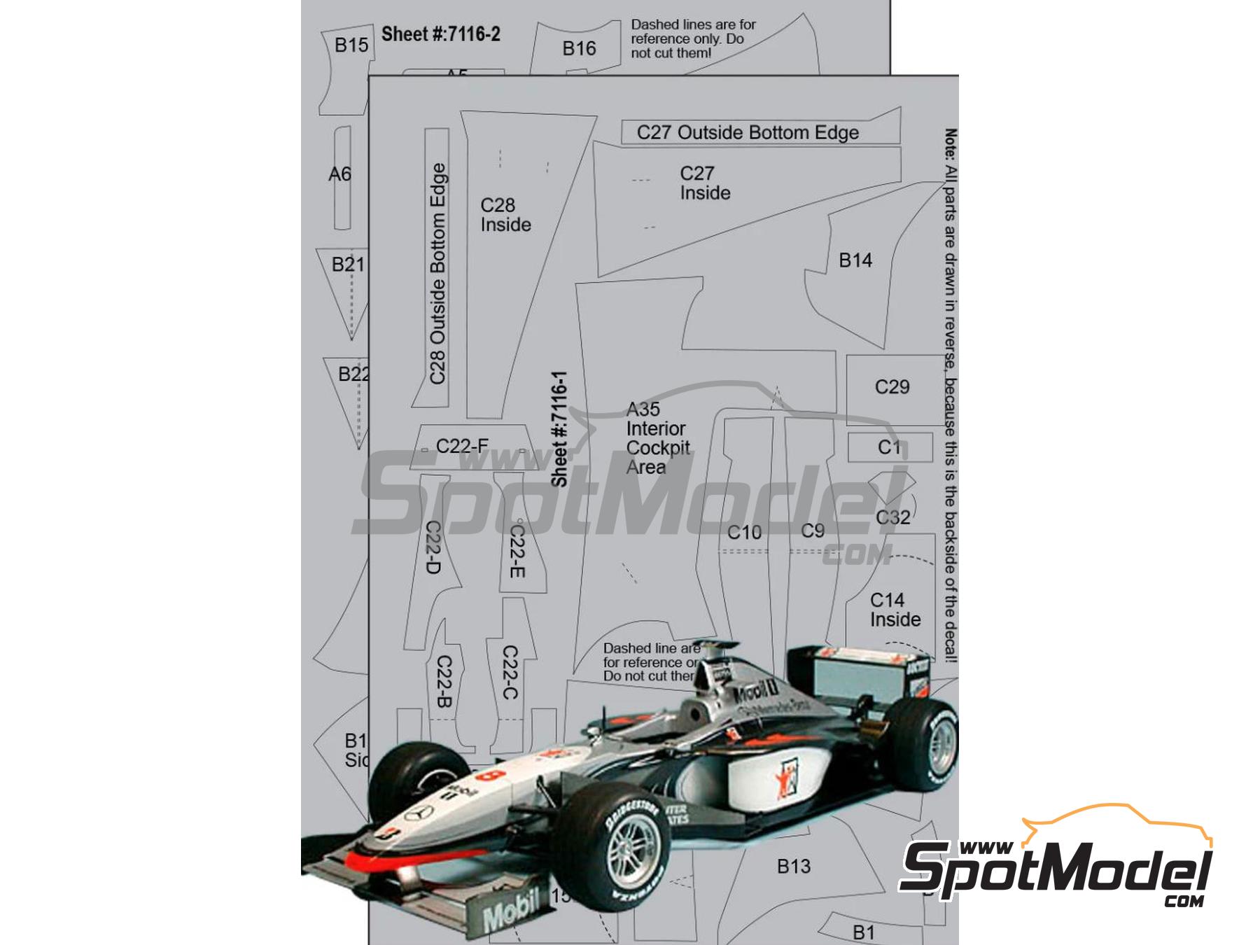 Image 1: McLaren Mercedes MP4/13 | Carbon fibre pattern decal set in 1/20 scale manufactured by Scale Motorsport (ref.&nbsp;SM7116, also 0810614007162 and 7116)