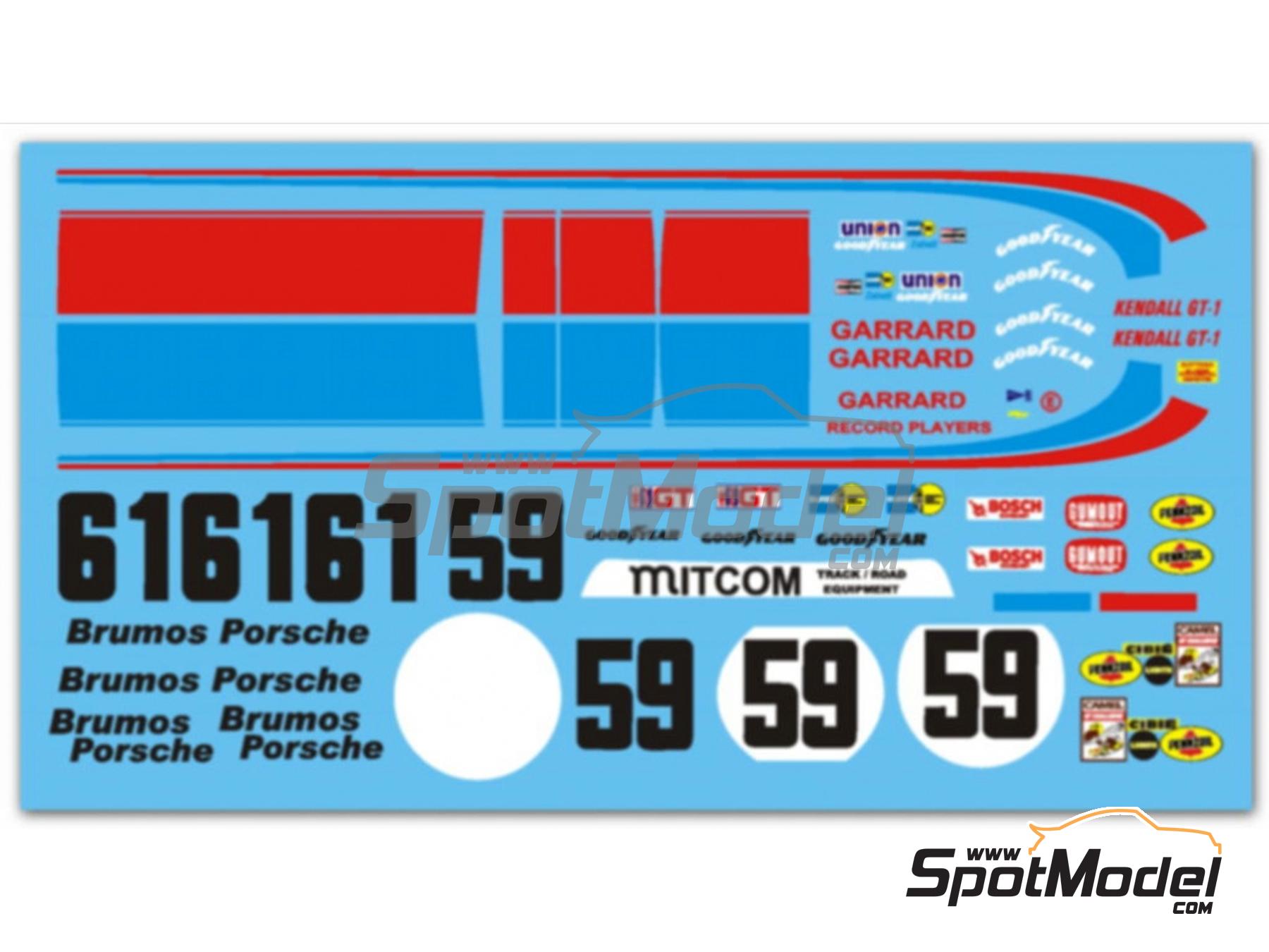 Image 1: Porsche 911 RSR 2.8 - Porsche 934/5 Equipo Brumos Racing patrocinado por Garrard - 12 Horas de Sebring, 24 Horas de Daytona 1973 y 1977 | Decoraci&oacute;n en escala&nbsp;1/24 fabricado por Scale Production (ref.&nbsp;SPD24062)