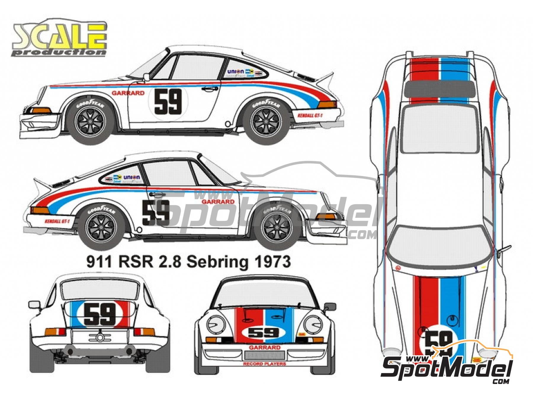 Image 2: Porsche 911 RSR 2.8 - Porsche 934/5 Equipo Brumos Racing patrocinado por Garrard - 12 Horas de Sebring, 24 Horas de Daytona 1973 y 1977 | Decoraci&oacute;n en escala&nbsp;1/24 fabricado por Scale Production (ref.&nbsp;SPD24062)