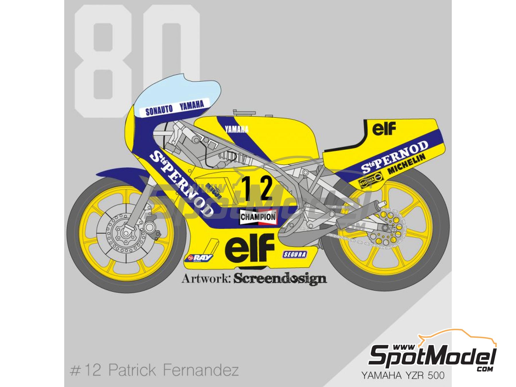 Image 1: Yamaha YZR500 sponsored by Pernod - Motorcycle World Championship 1980 | Marking / livery in 1/12 scale manufactured by Screendesign (ref.&nbsp;SD-2022-004)