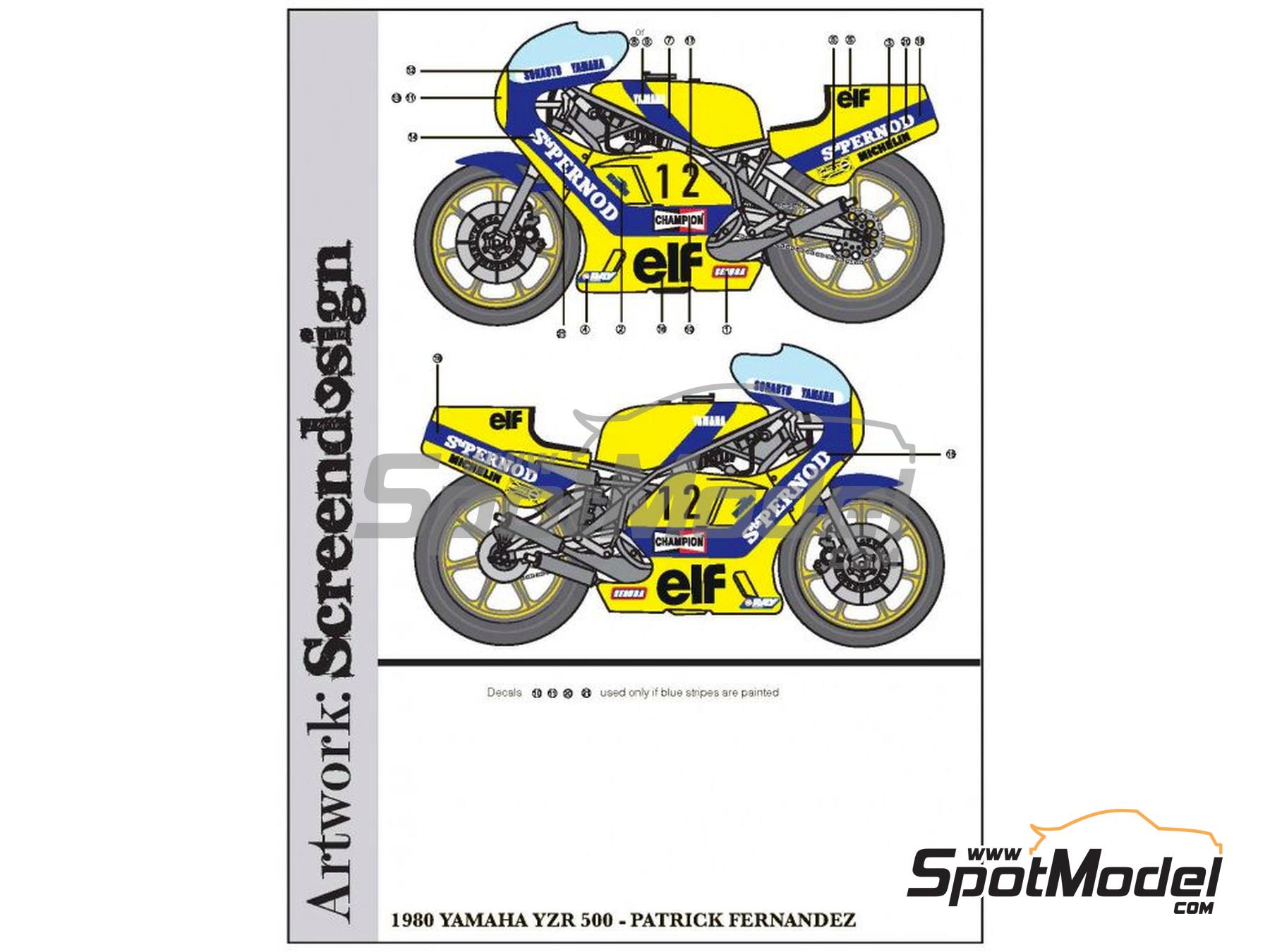 Image 2: Yamaha YZR500 sponsored by Pernod - Motorcycle World Championship 1980 | Marking / livery in 1/12 scale manufactured by Screendesign (ref.&nbsp;SD-2022-004)