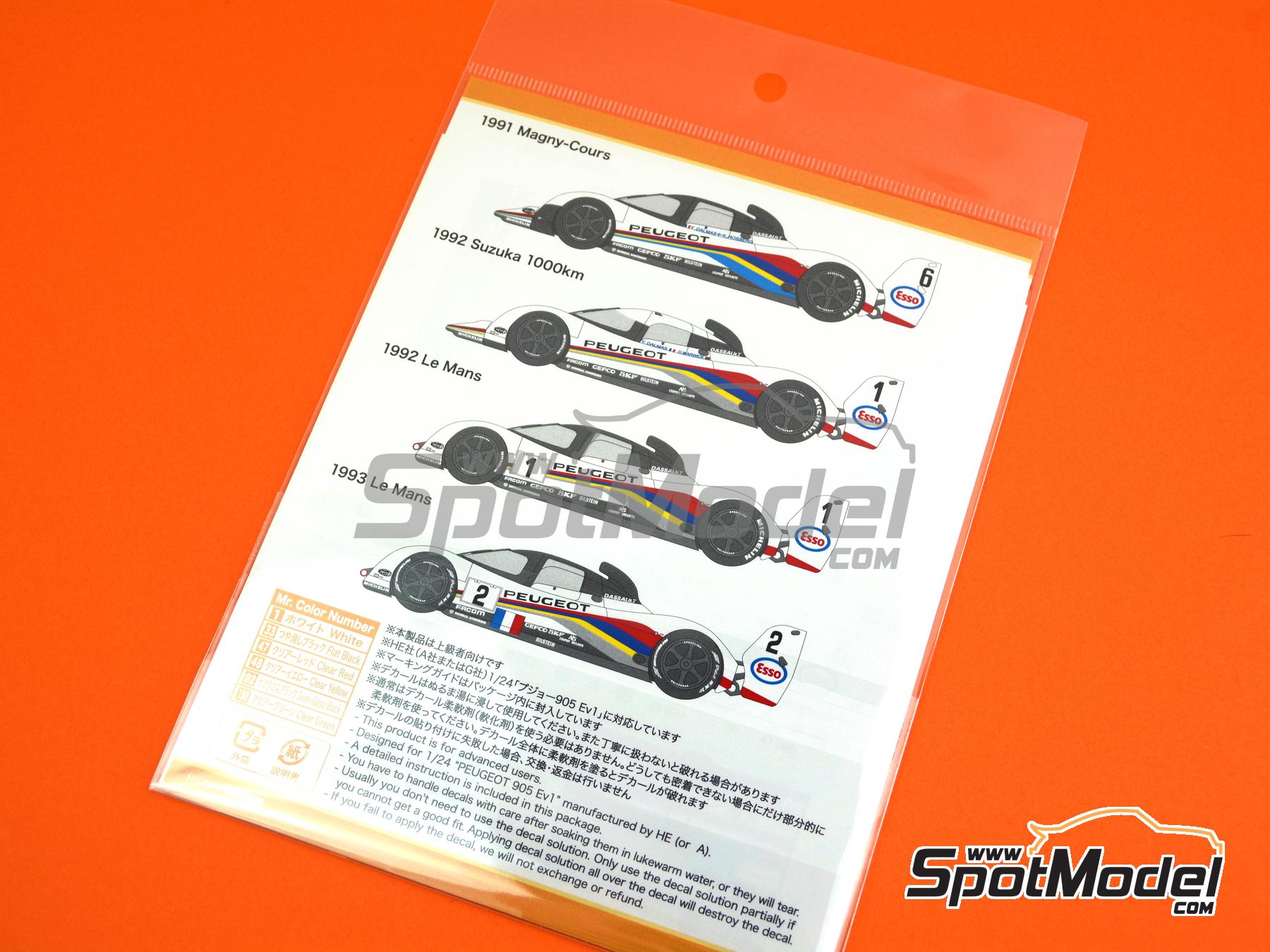 Image 4: Peugeot 905 Evo1 Peugeot Talbot Sport Team sponsored by Esso - 24 Hours Le Mans, Silverstone 1991, 1992 and 1993 | Marking / livery in 1/24 scale manufactured by Shunko Models (ref.&nbsp;SHK-D120B)