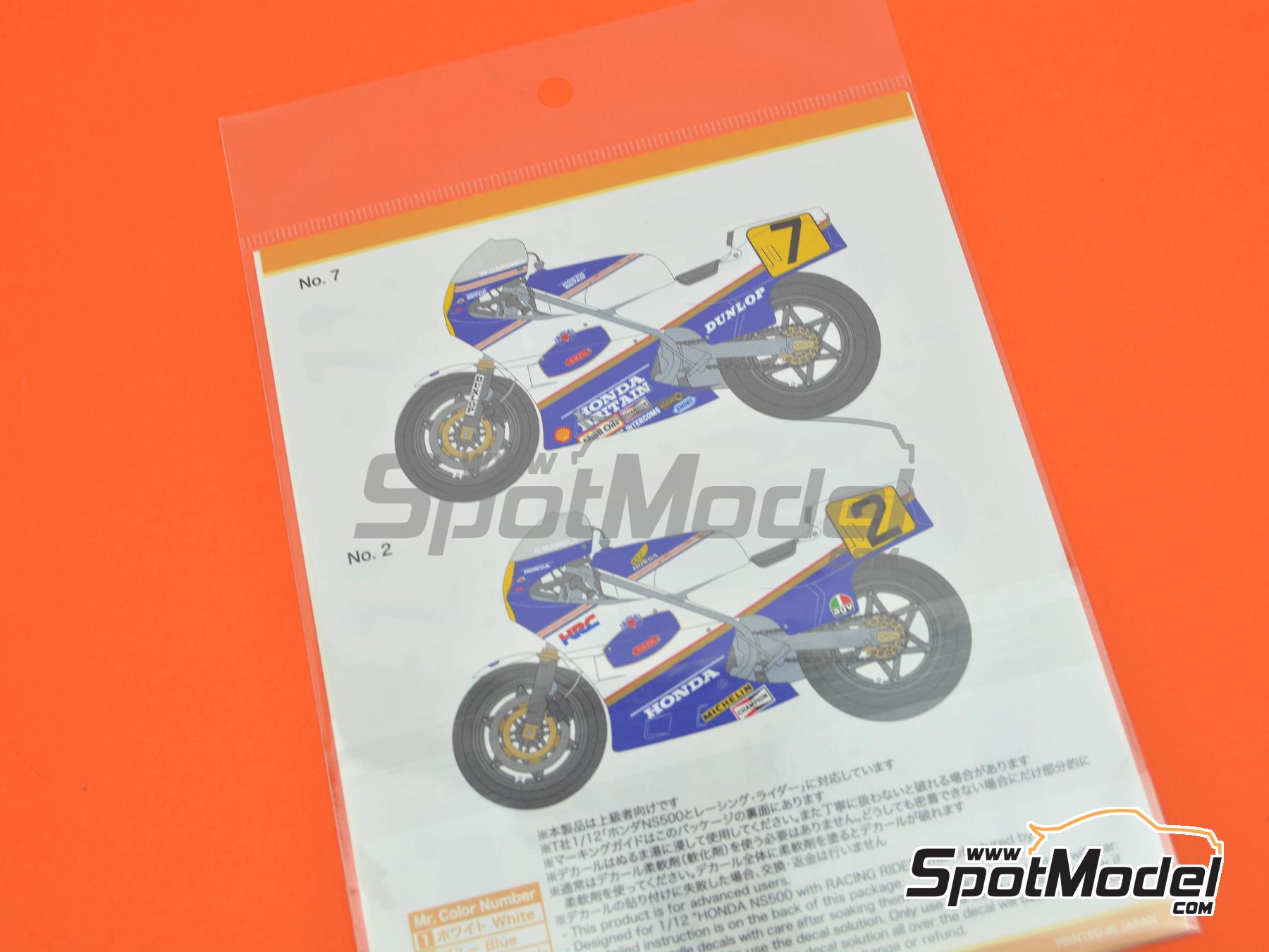 Image 4: Honda NS500 Equipo HRC patrocinado por Rothmans - Campeonato del Mundo de Motociclismo 1985 | Decoración en escala 1/12 fabricado por Shunko Models (ref. SHK-D227SE)