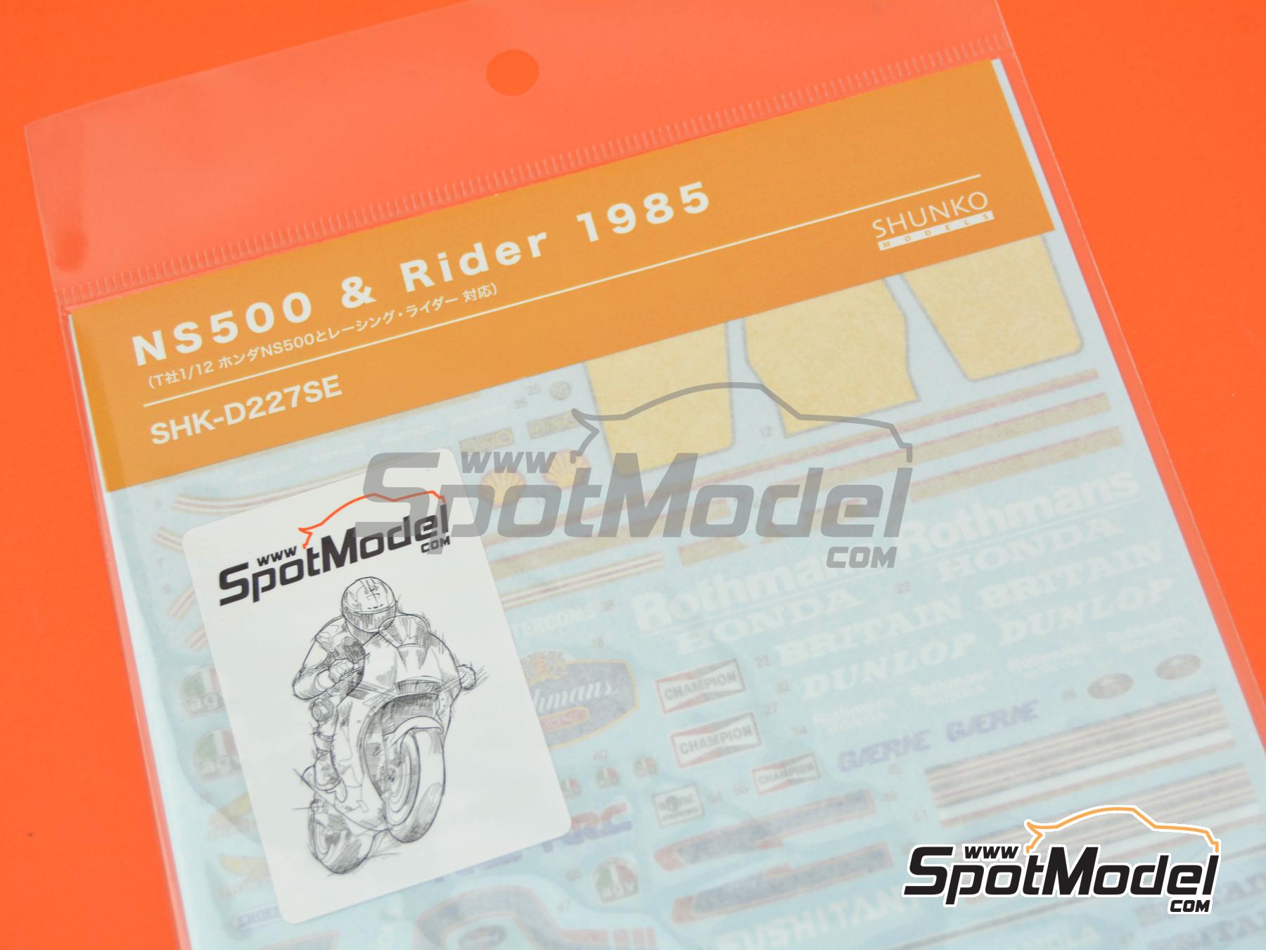 Image 5: Honda NS500 Equipo HRC patrocinado por Rothmans - Campeonato del Mundo de Motociclismo 1985 | Decoración en escala 1/12 fabricado por Shunko Models (ref. SHK-D227SE)