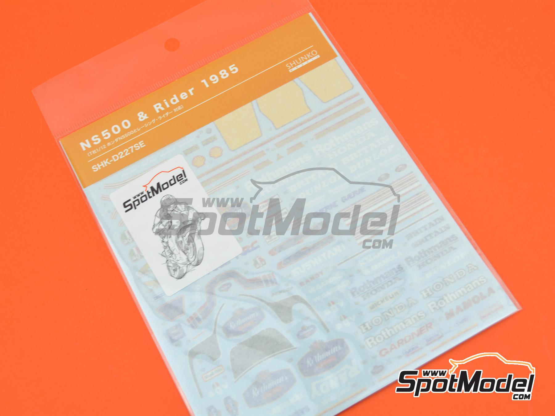 Image 7: Honda NS500 Equipo HRC patrocinado por Rothmans - Campeonato del Mundo de Motociclismo 1985 | Decoración en escala 1/12 fabricado por Shunko Models (ref. SHK-D227SE)