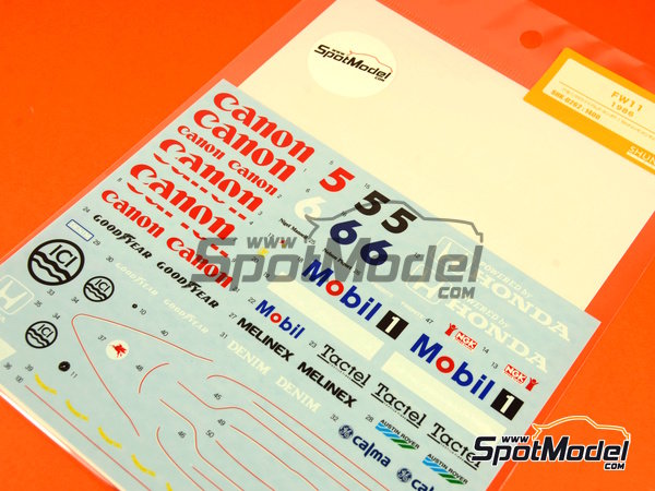 Image 1: Williams Honda FW11 Equipo Williams Grand Prix Engineering patrocinado por Canon Mobil1 - Campeonato del Mundo FIA de Formula 1 1986 | Decoración en escala 1/20 fabricado por Shunko Models (ref. SHK-D262)