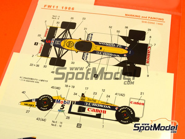 Image 6: Williams Honda FW11 Equipo Williams Grand Prix Engineering patrocinado por Canon Mobil1 - Campeonato del Mundo FIA de Formula 1 1986 | Decoración en escala 1/20 fabricado por Shunko Models (ref. SHK-D262)