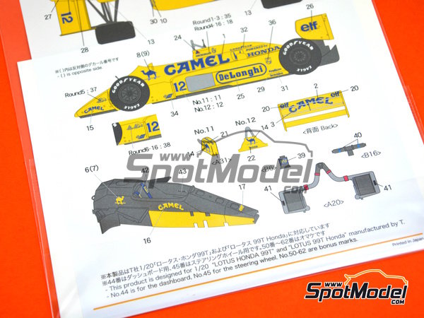 Image 7: Lotus Honda 99T Lotus Team sponsored by De Longhi Camel - FIA Formula 1 World Championship 1987 | Marking / livery in 1/20 scale manufactured by Shunko Models (ref. SHK-D330)